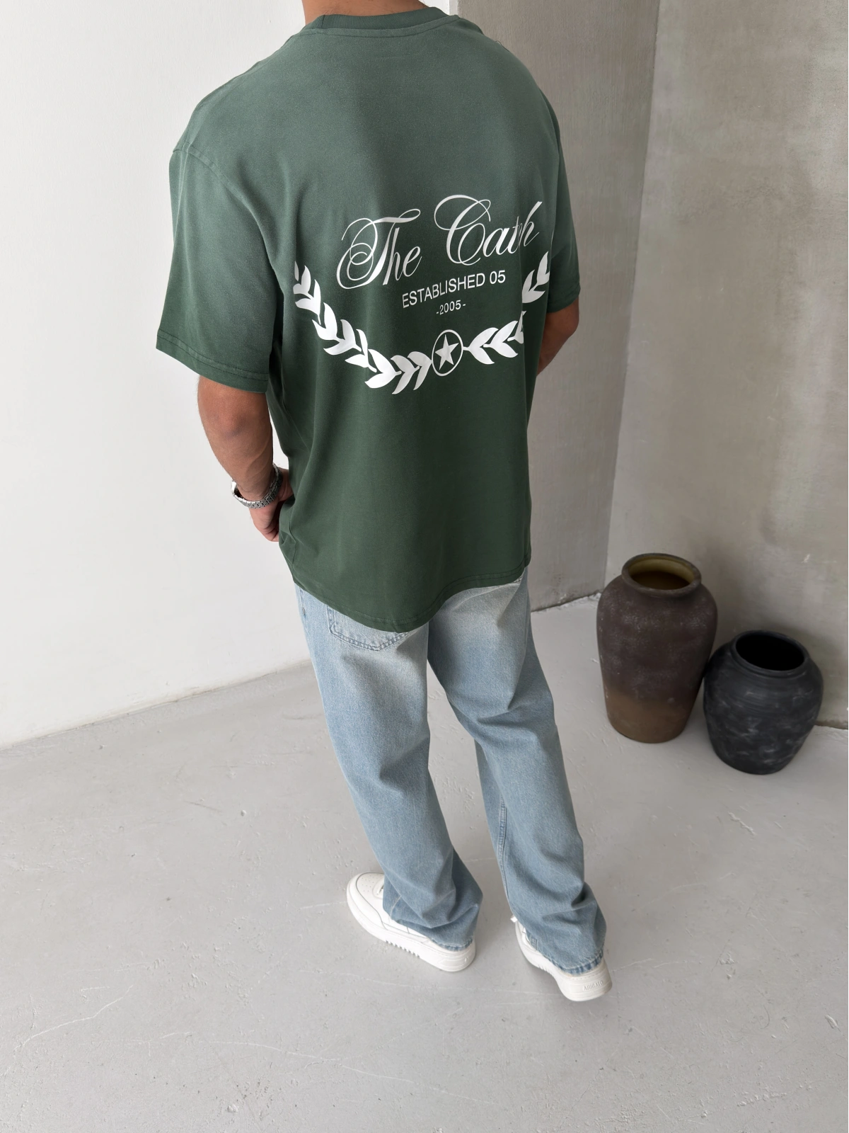Haki Yıkamalı Baskılı Oversize T-shirt