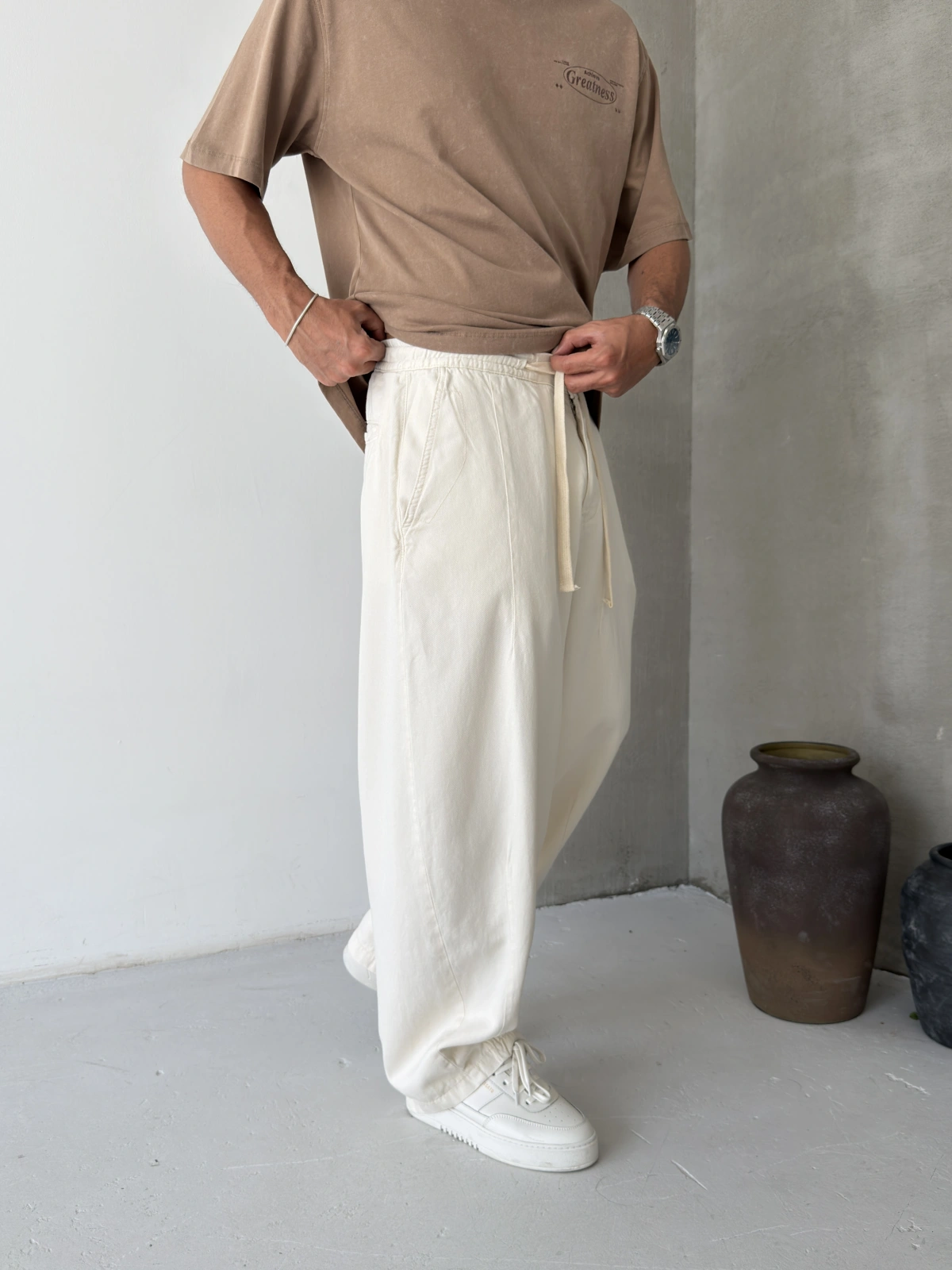Krem Premium Pileli Süper Baggy