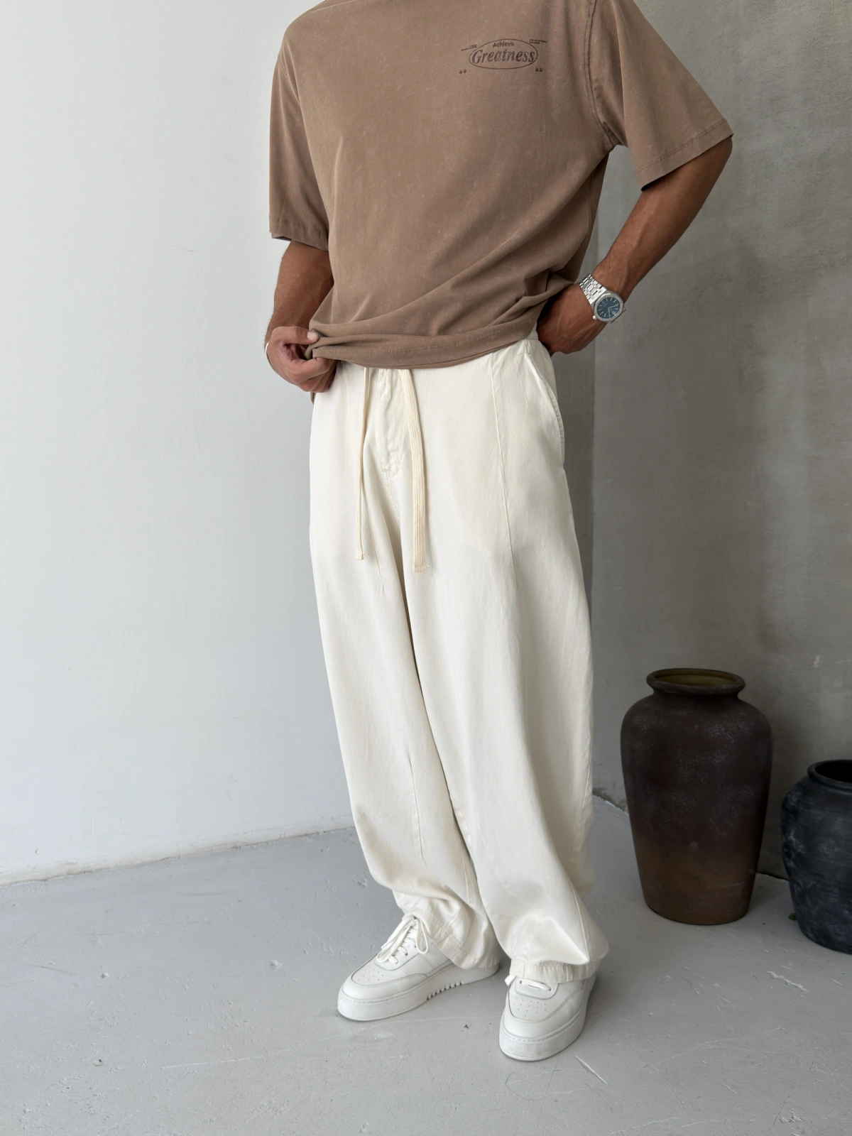 Krem Premium Pileli Süper Baggy
