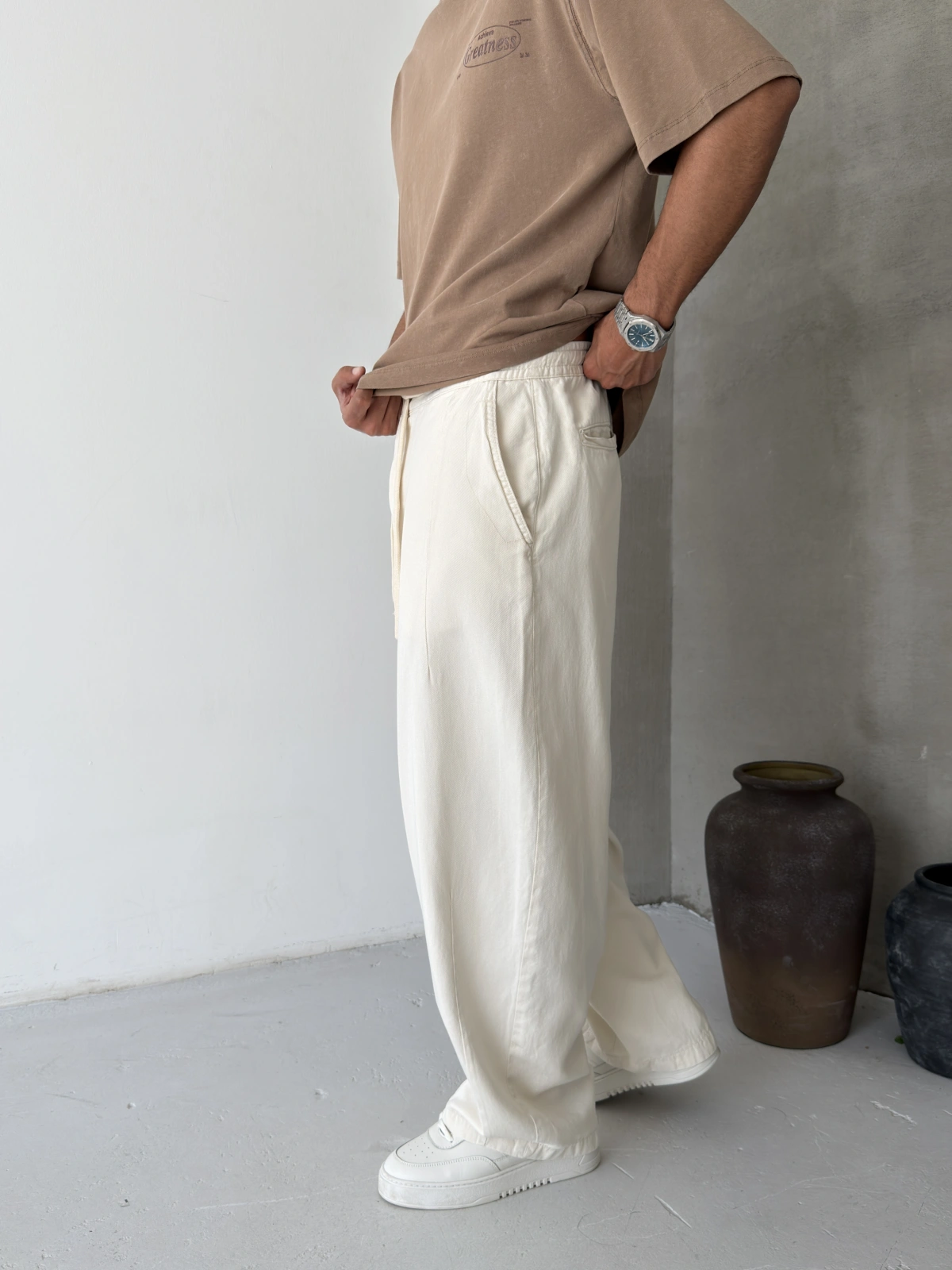 Krem Premium Pileli Süper Baggy