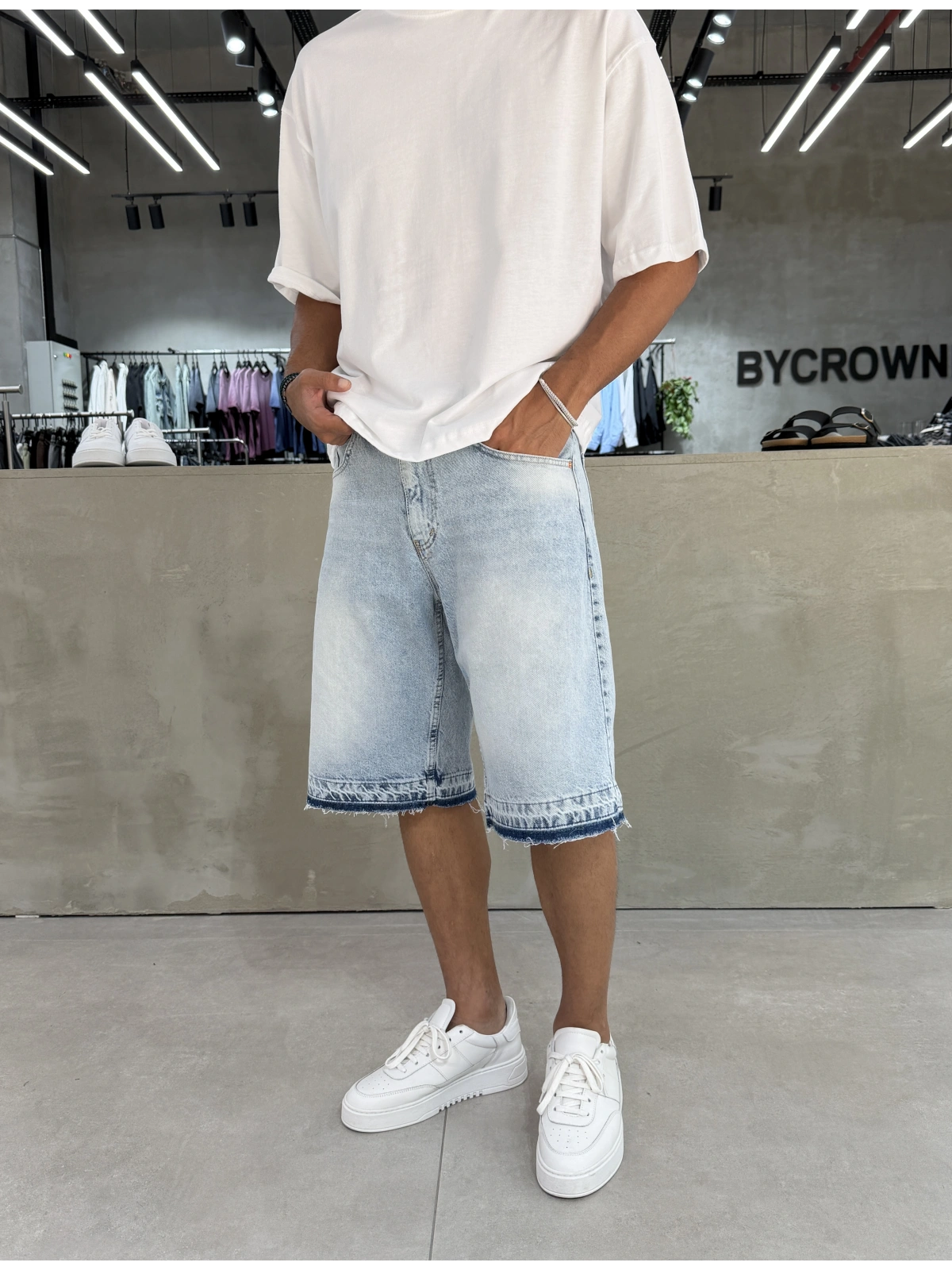 Buz Mavi Denim Baggy Şort