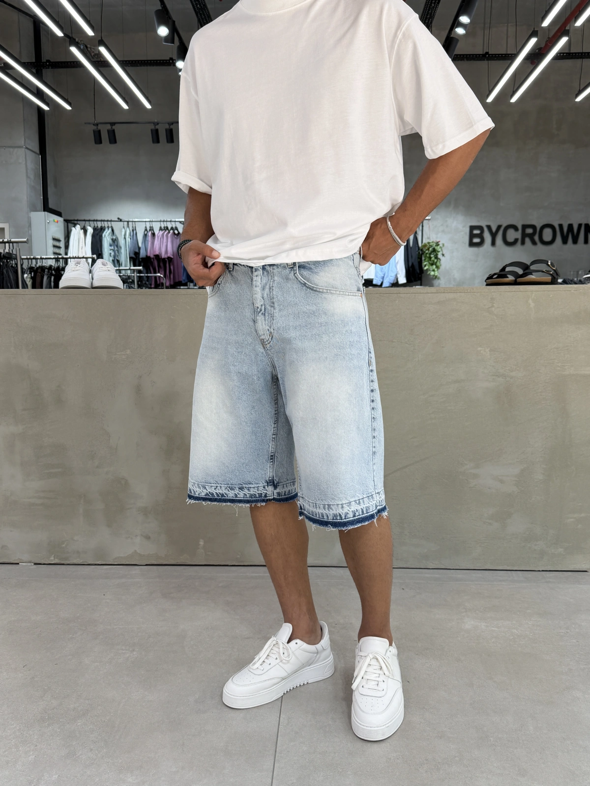 Buz Mavi Denim Baggy Şort