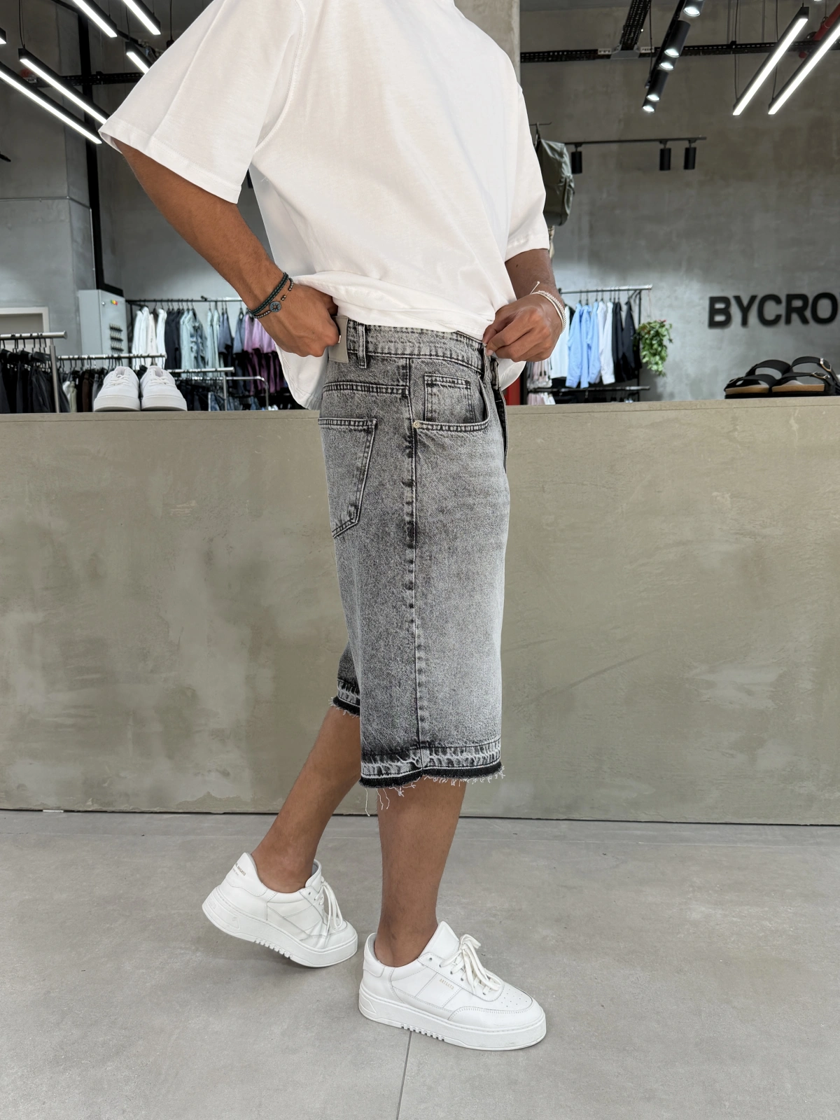 Antrasit Denim Baggy Şort