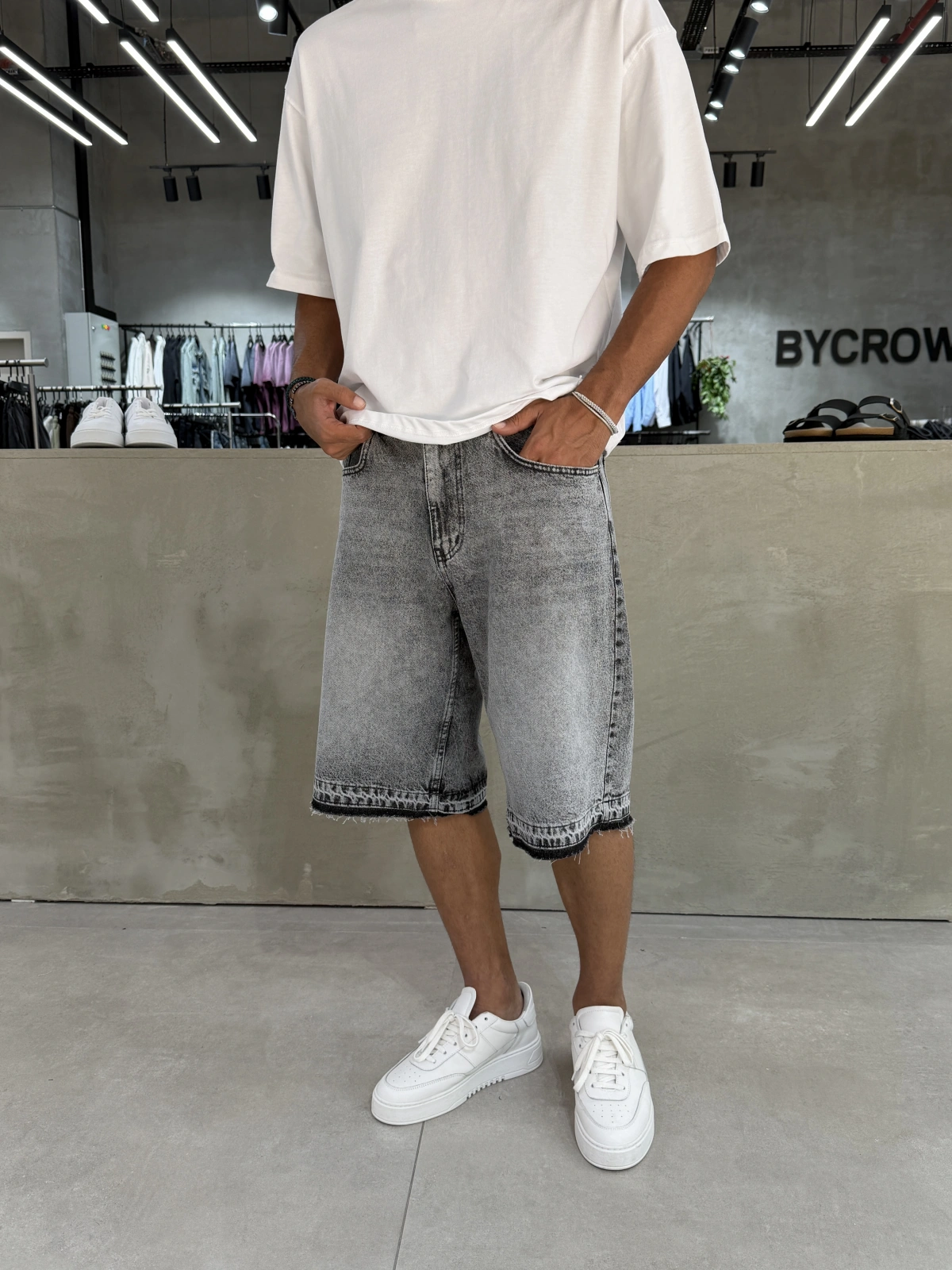 Antrasit Denim Baggy Şort