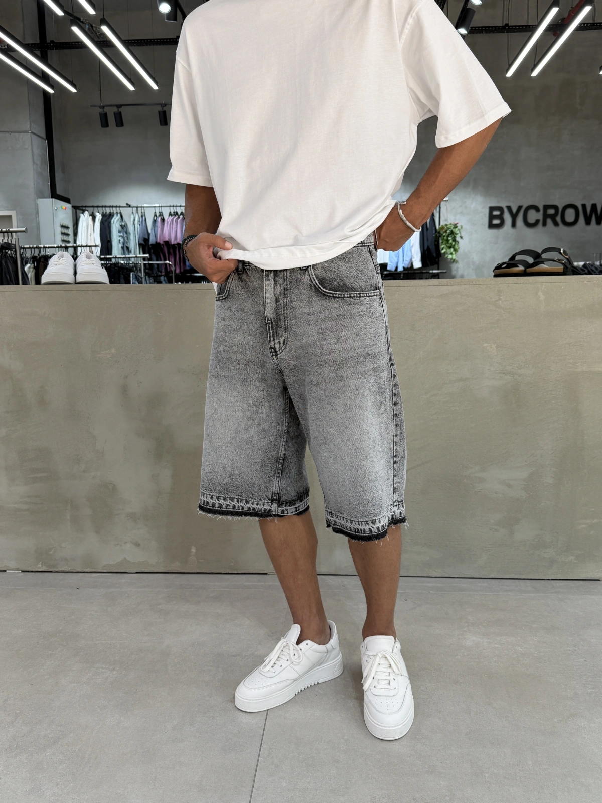 Antrasit Denim Baggy Şort