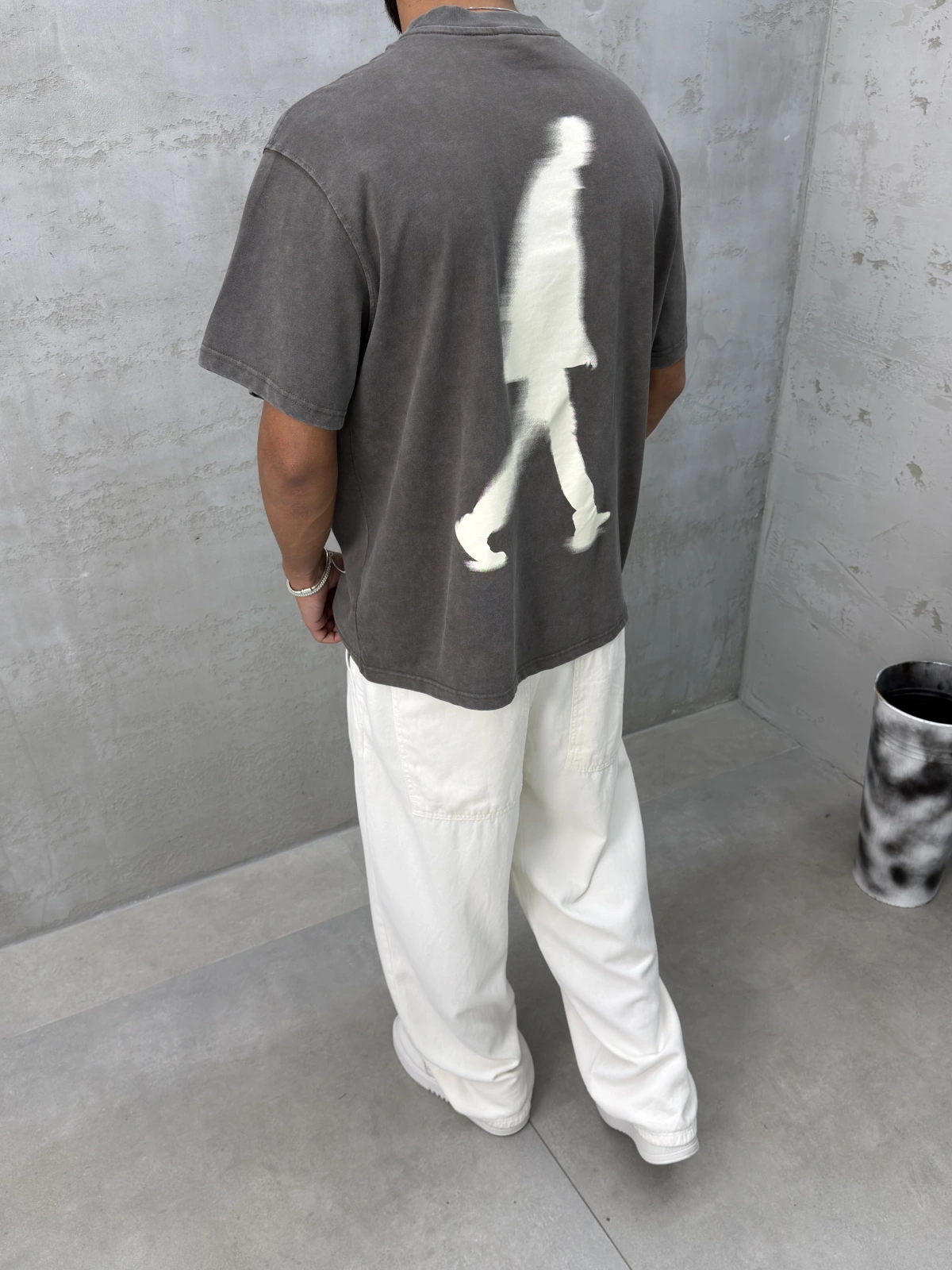 Kahve Yıkamalı Wait Baskılı Oversize T-Shirt