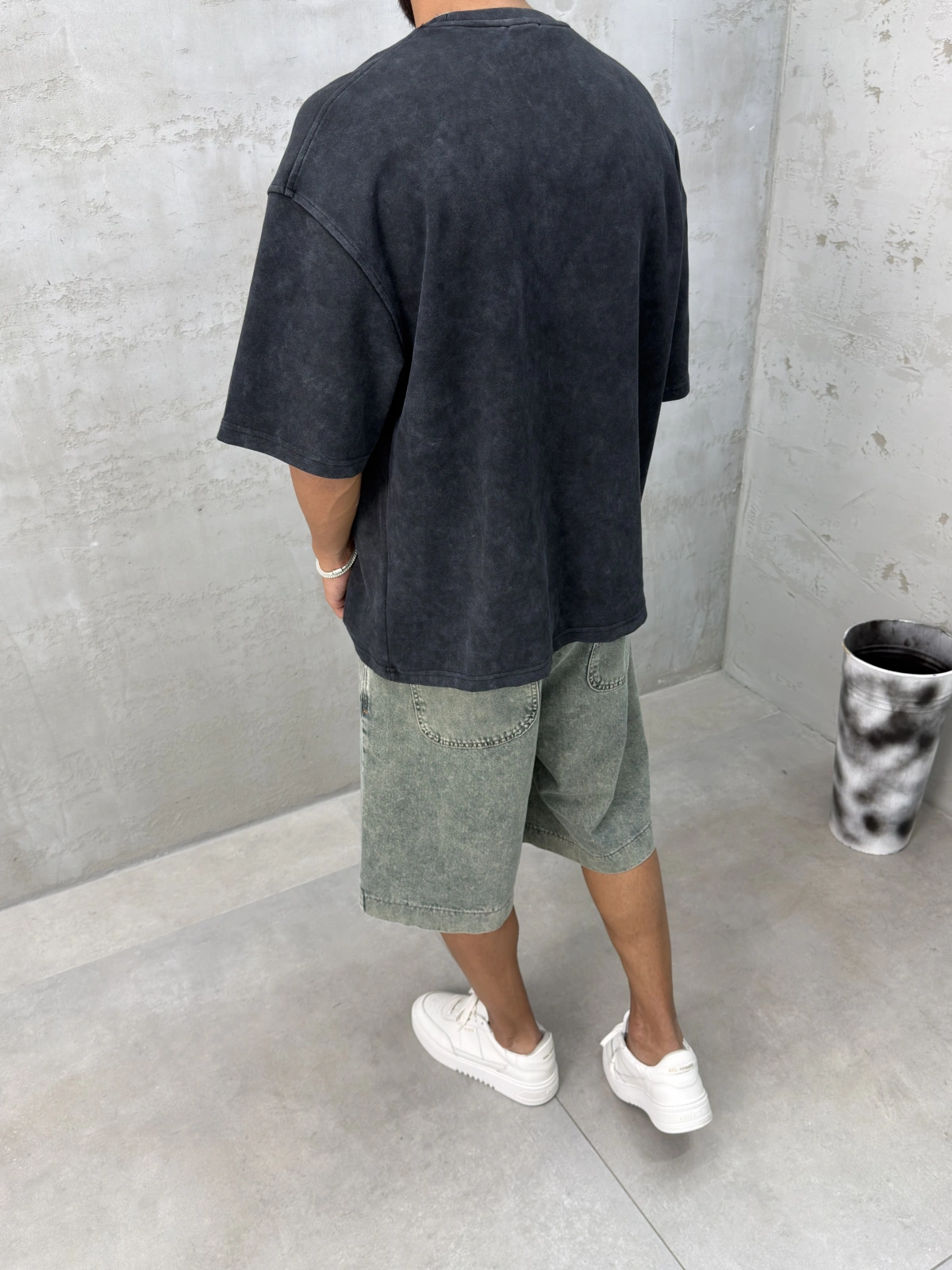 Siyah Yıkamalı Miami Oversize T-Shirt
