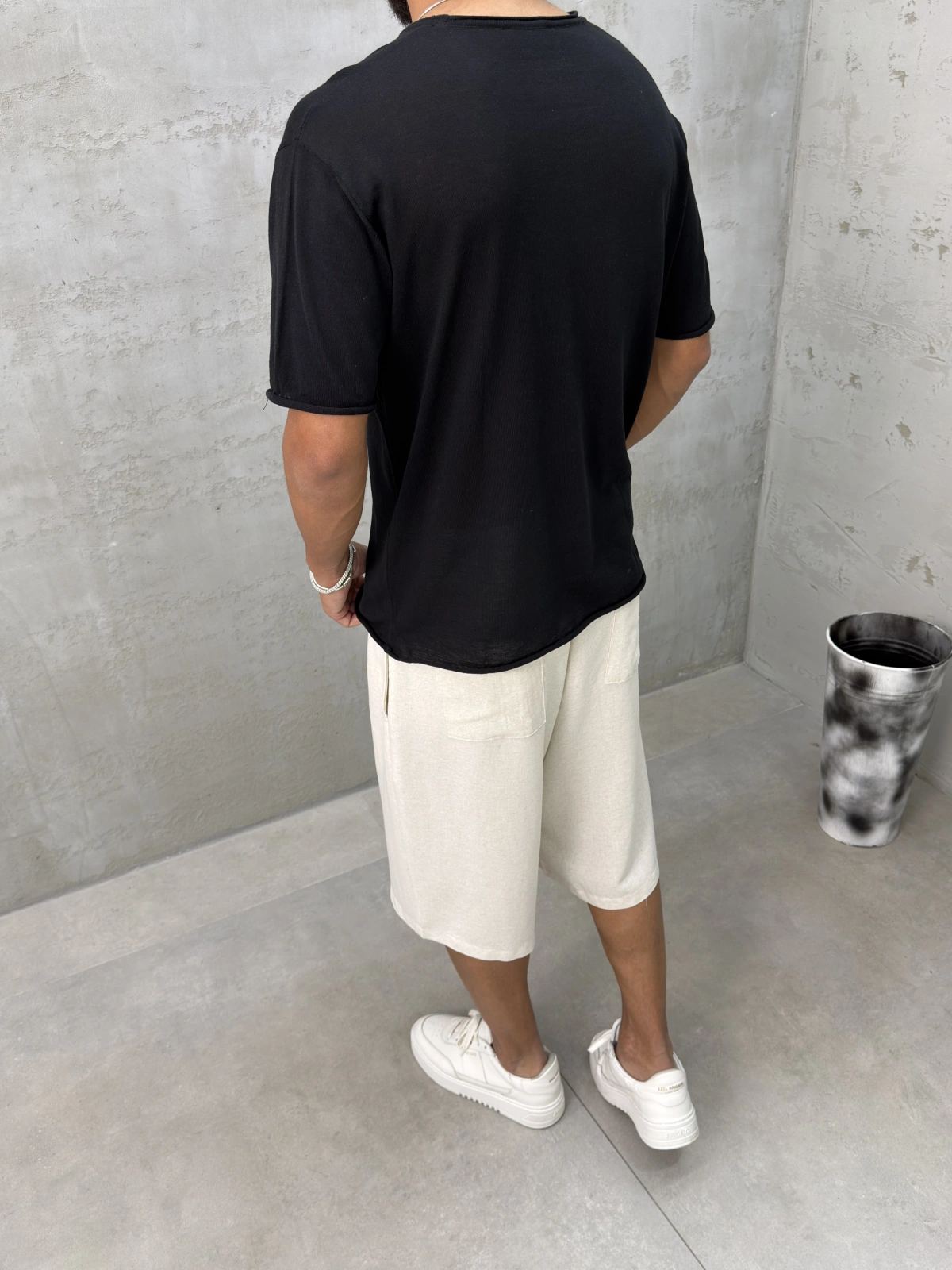 Siyah Premium Keten Oversize T-Shirt