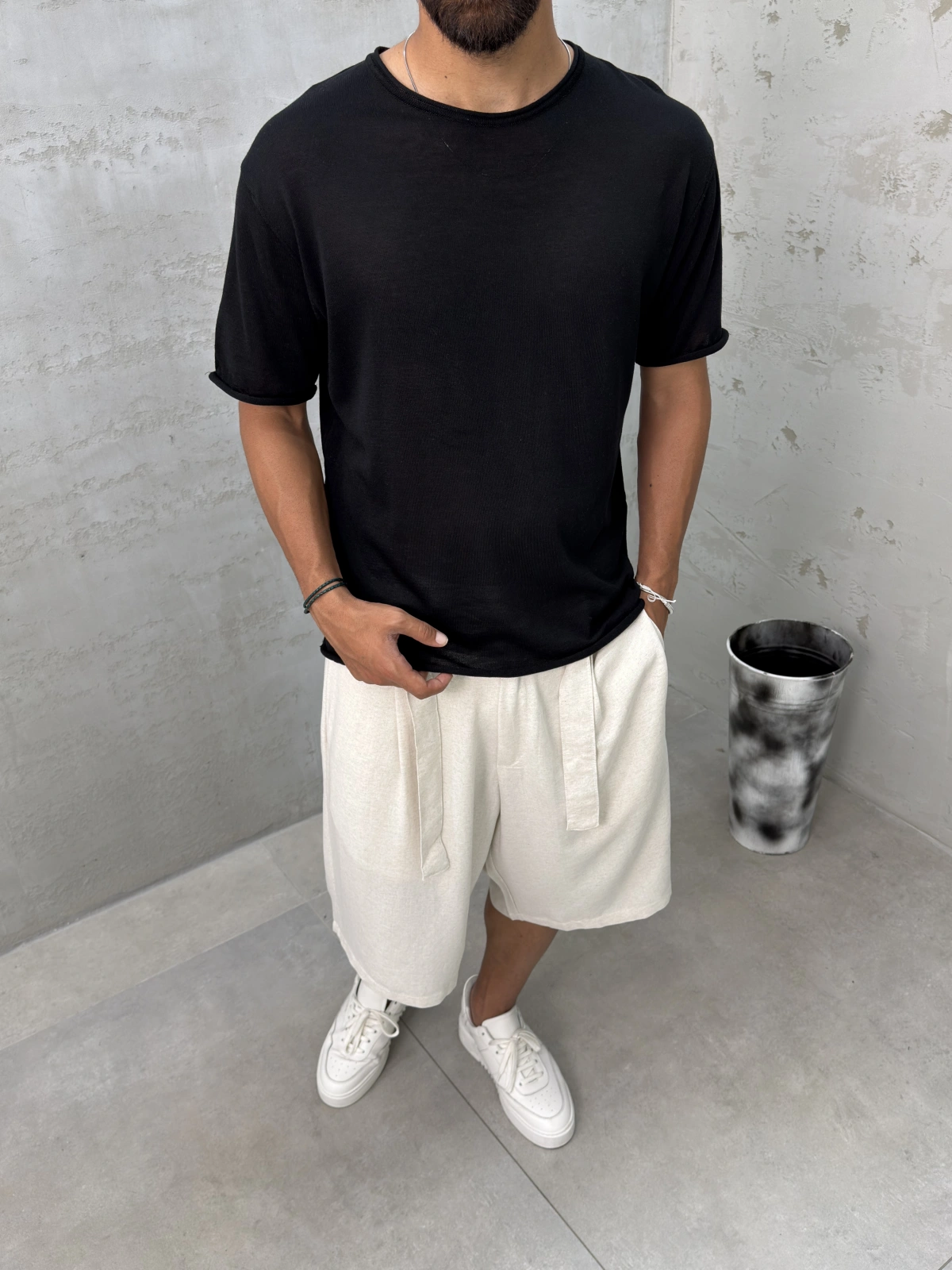 Siyah Premium Keten Oversize T-Shirt