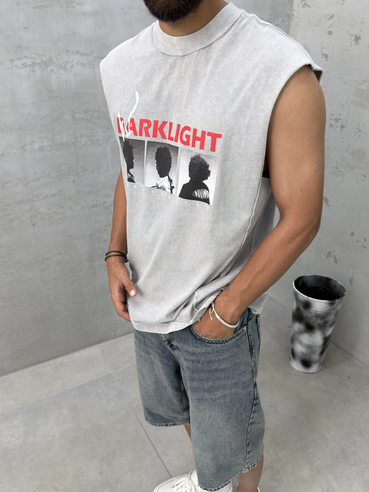 Gri Darklıght Baskılı Oversize Atlet