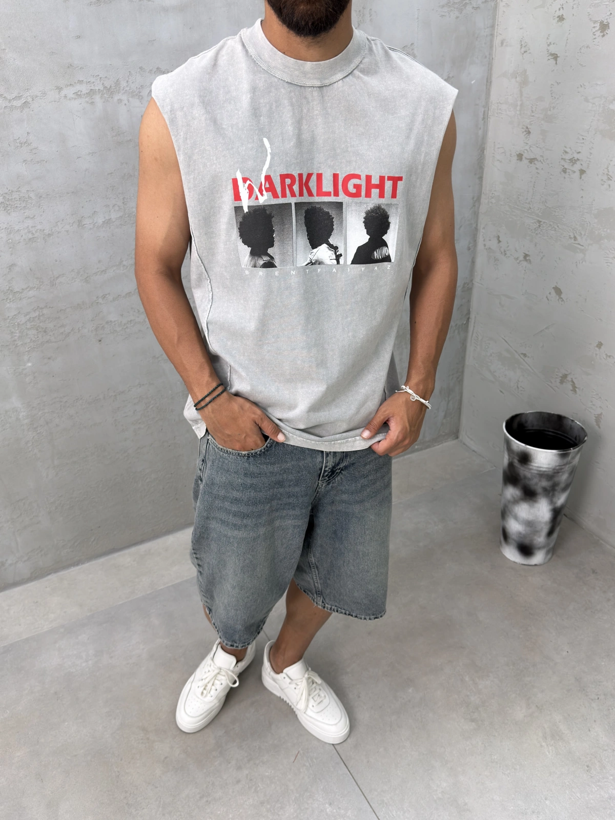 Gri Darklıght Baskılı Oversize Atlet