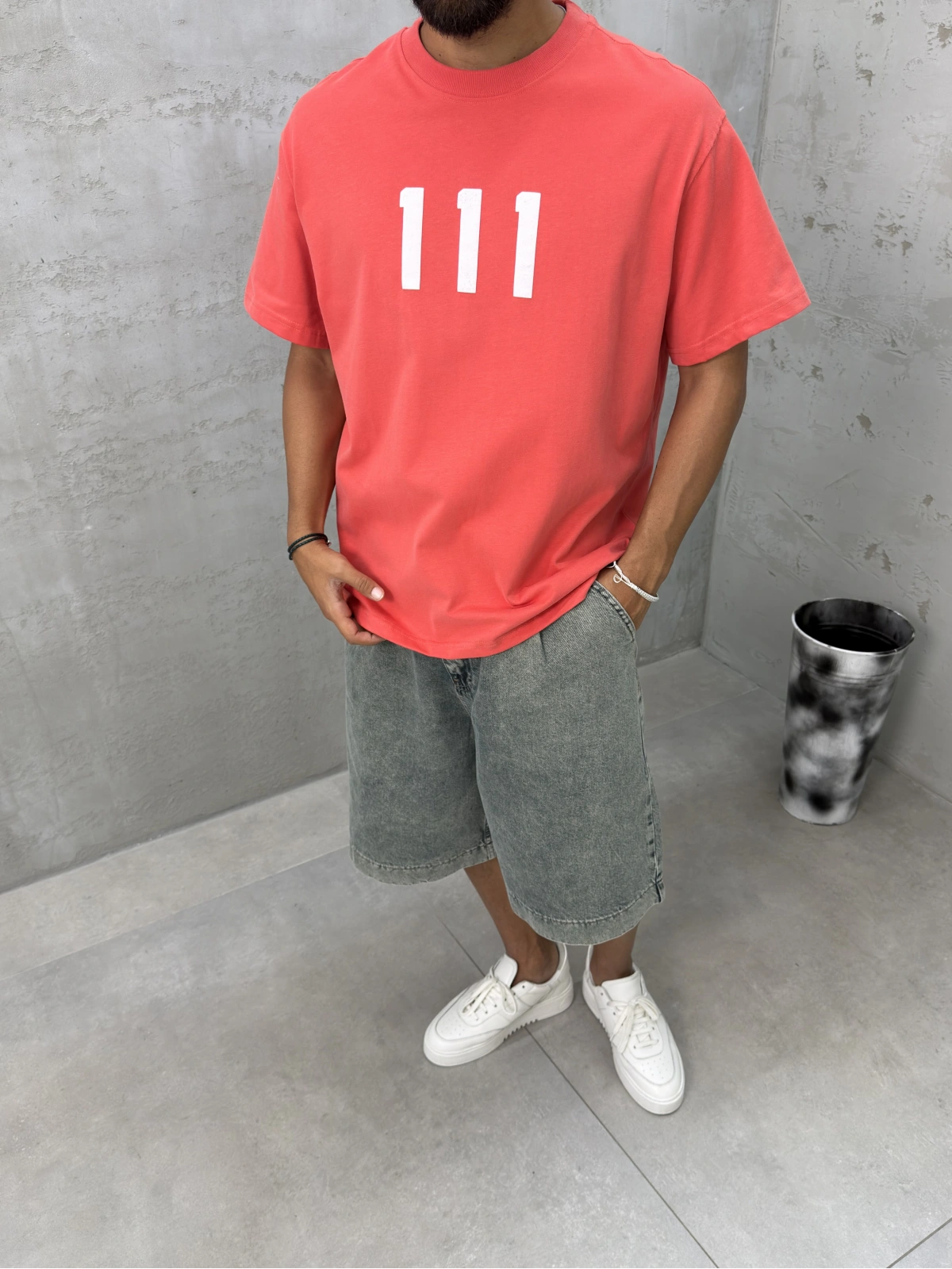 111 Turuncu Baskılı Oversize T-Shirt