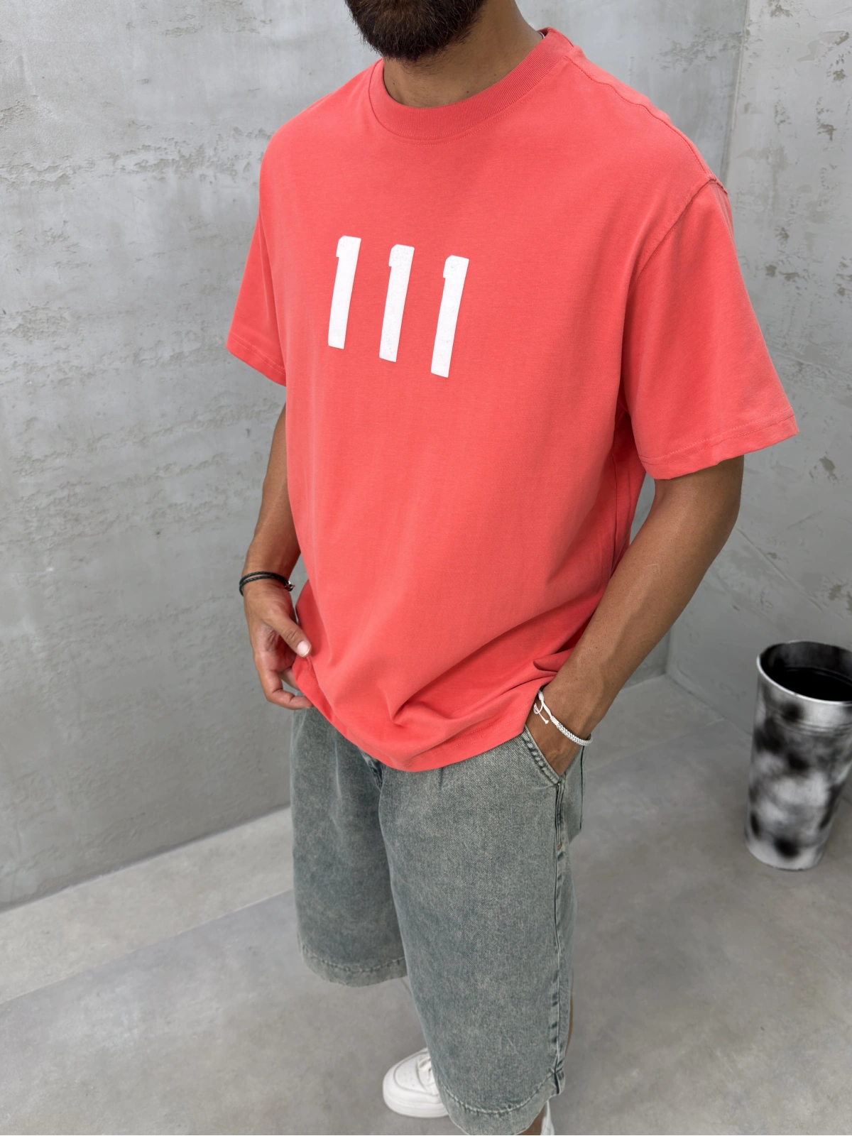 111 Turuncu Baskılı Oversize T-Shirt