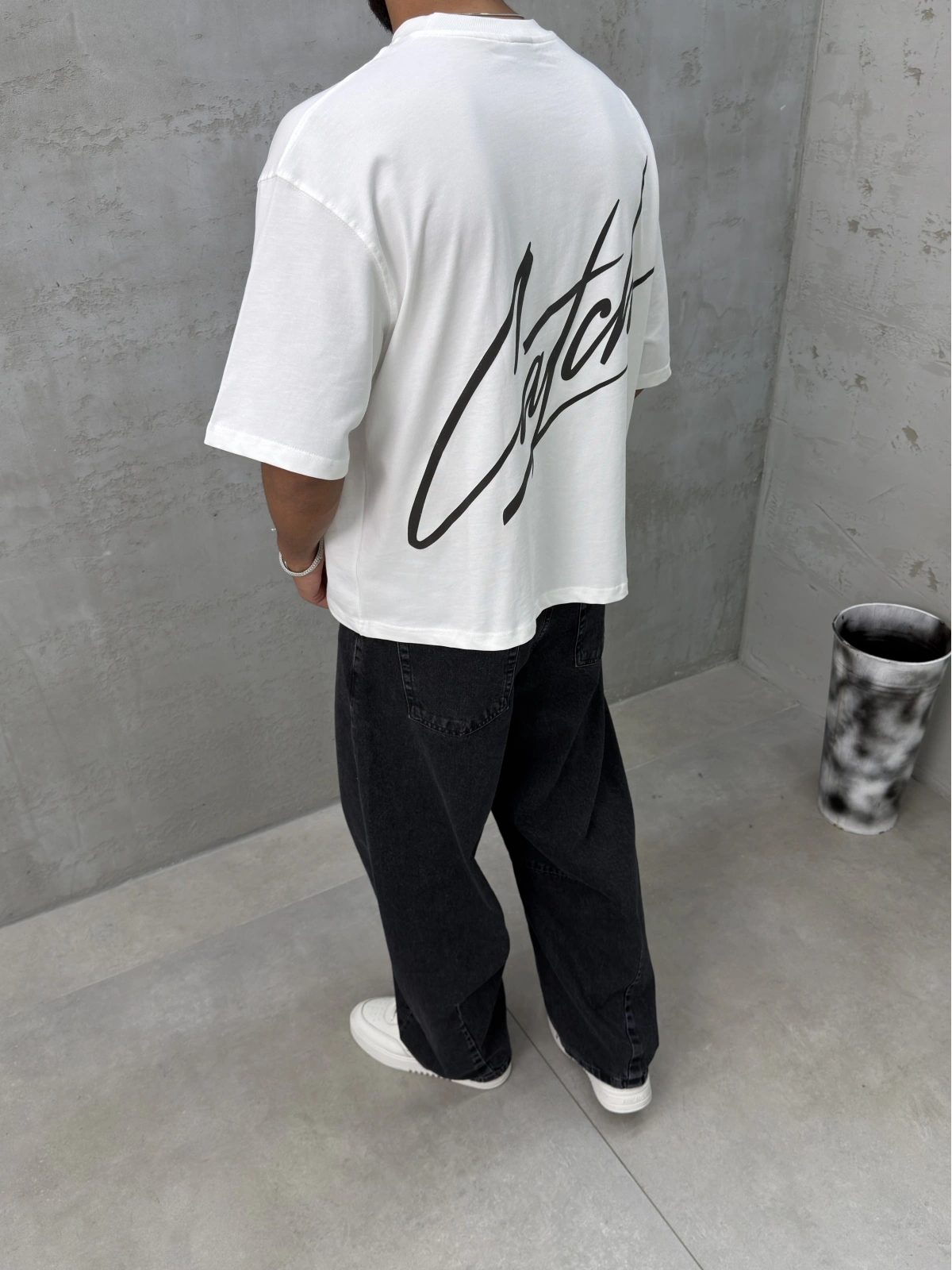 Beyaz Baskılı Boxy Fit T-Shirt