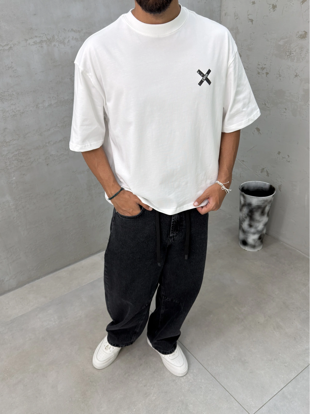 Beyaz Baskılı Boxy Fit T-Shirt