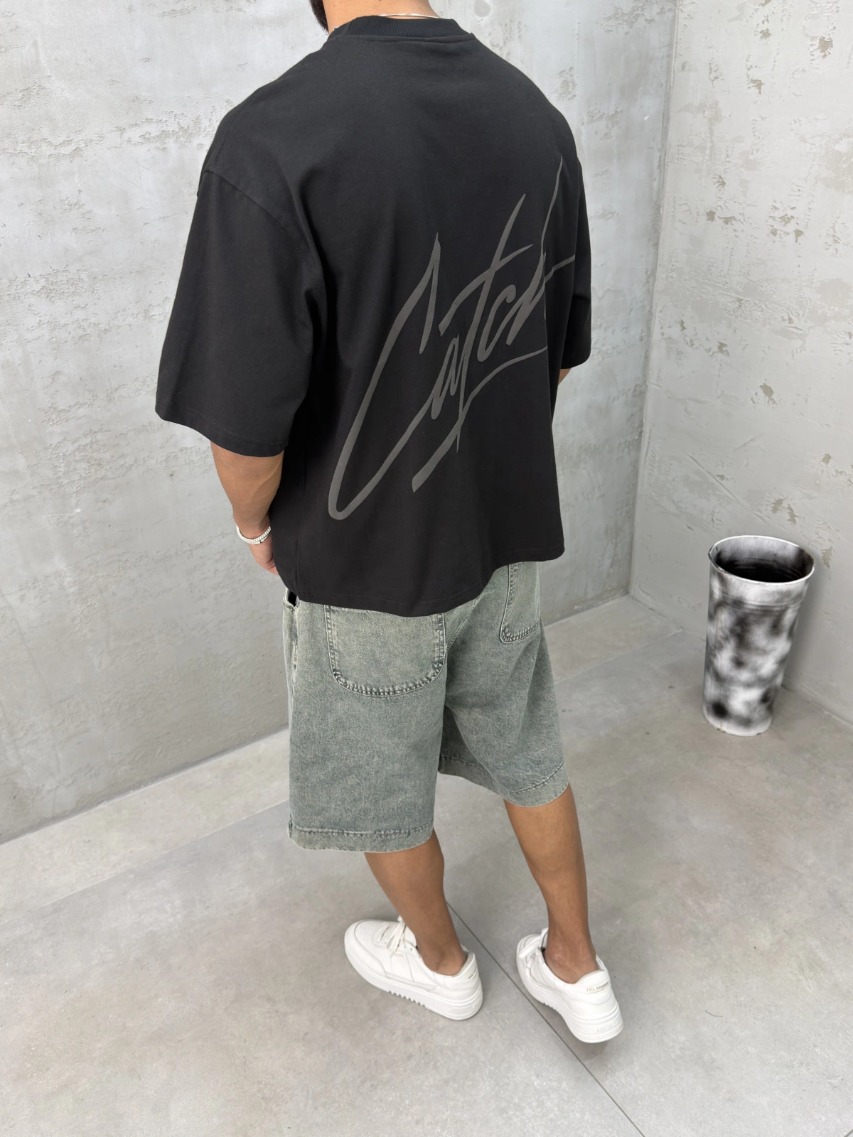 Siyah Yıkamalı Boxy Fit T-shirt