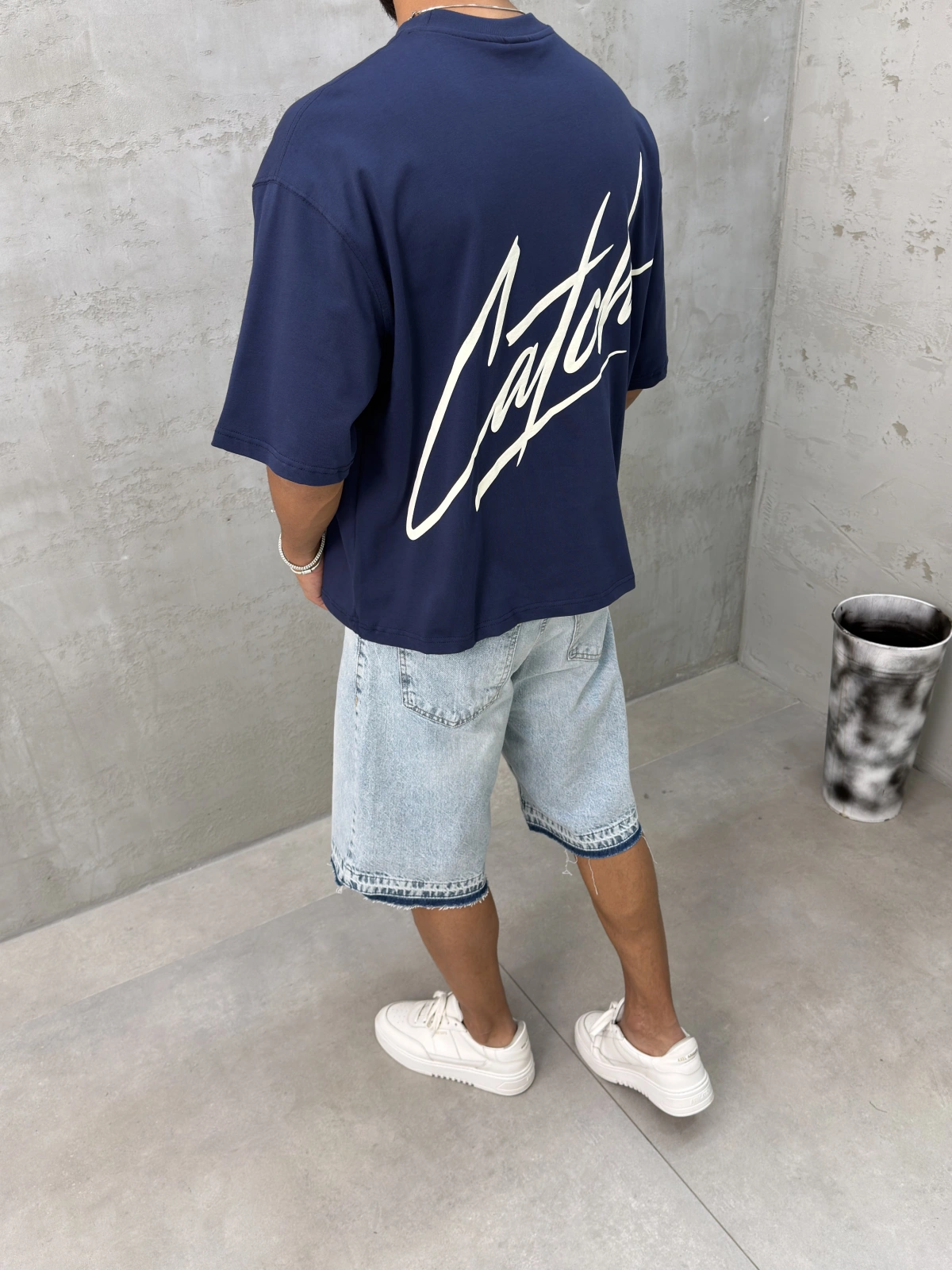 Lacivert Yıkamalı Boxy Fit T-Shirt
