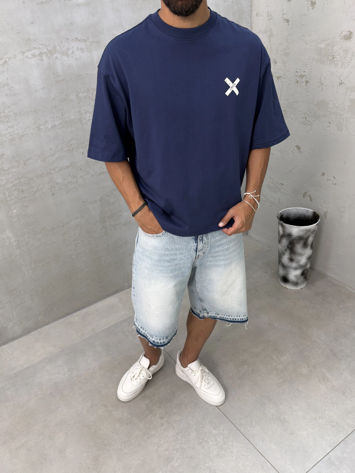 Lacivert Yıkamalı Boxy Fit T-Shirt