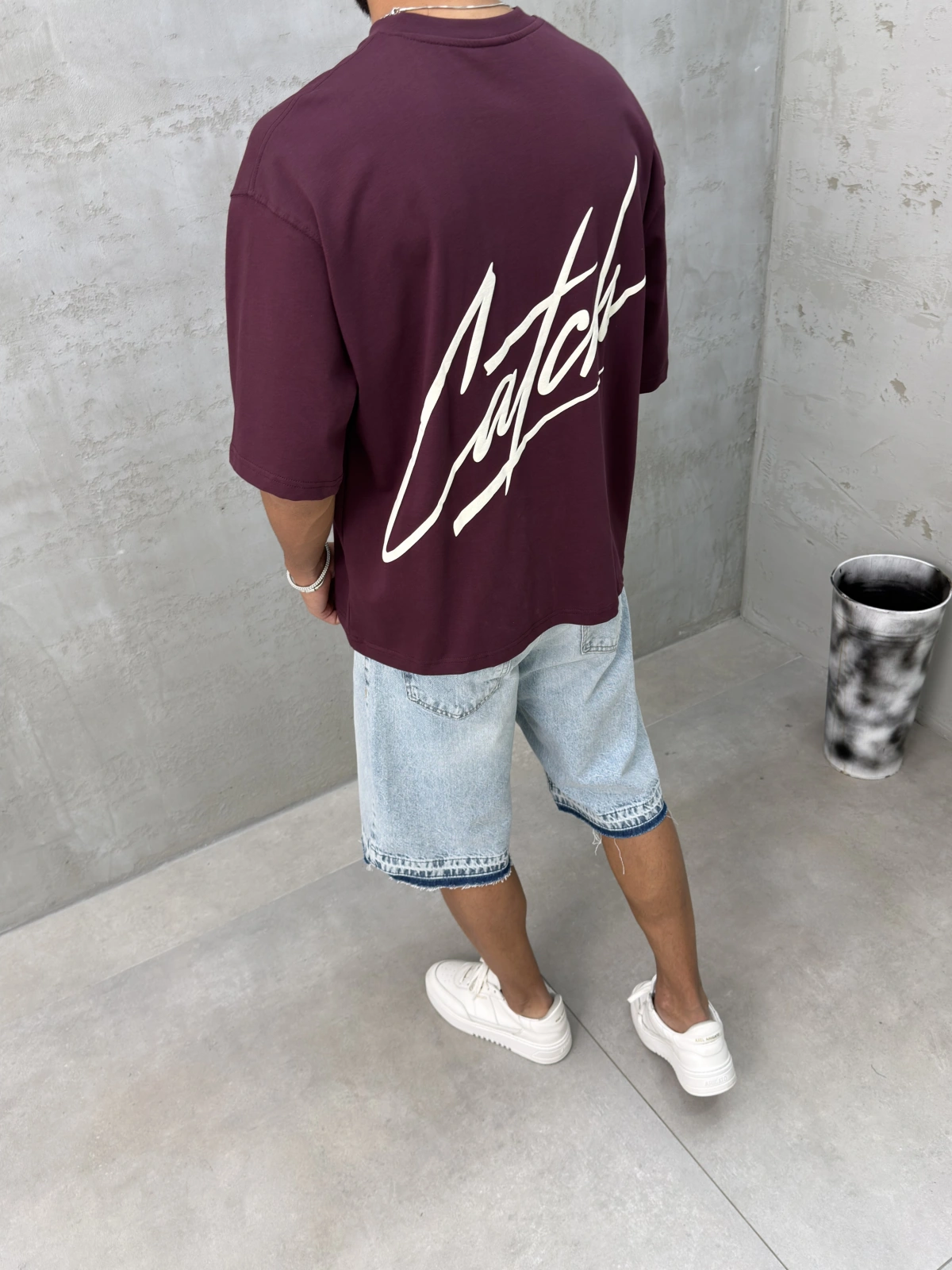 Bordo Yıkamalı Boxy Fit T-Shirt