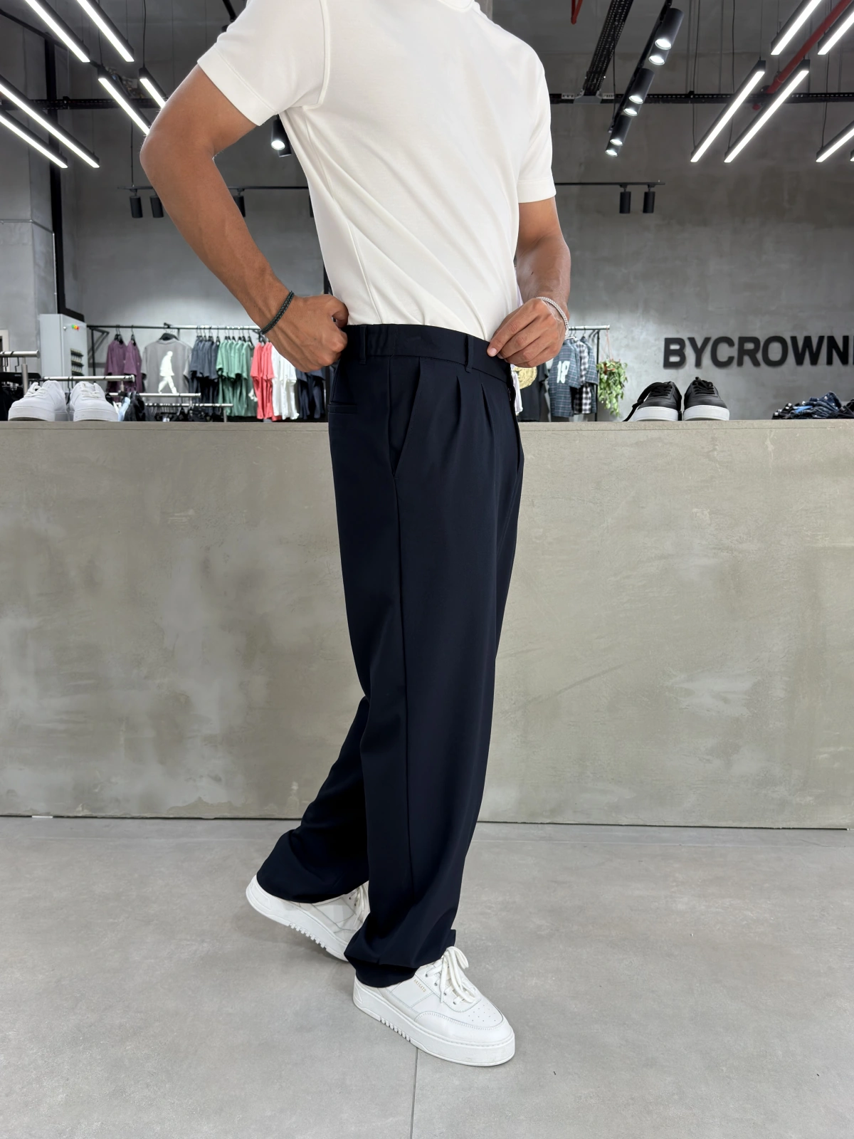Lacivert Premium Pileli Kumaş Baggy