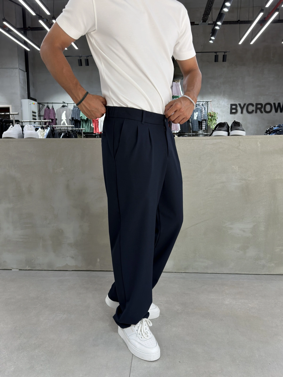 Lacivert Premium Pileli Kumaş Baggy
