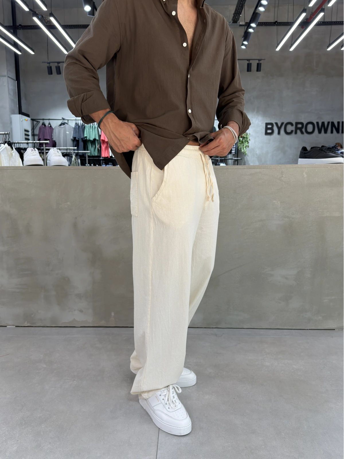 Krem Kırınkıl Keten Bol Baggy