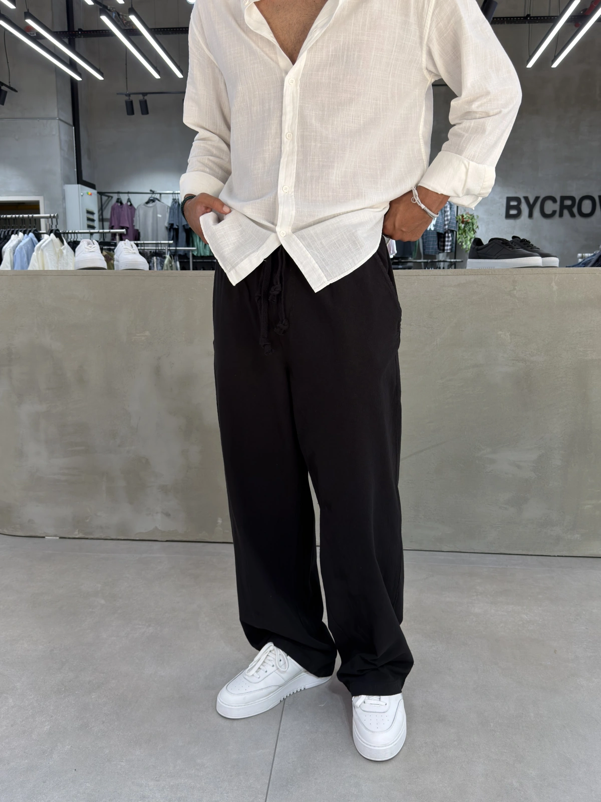 Siyah Relaxed Keten Bol Kalıp Baggy