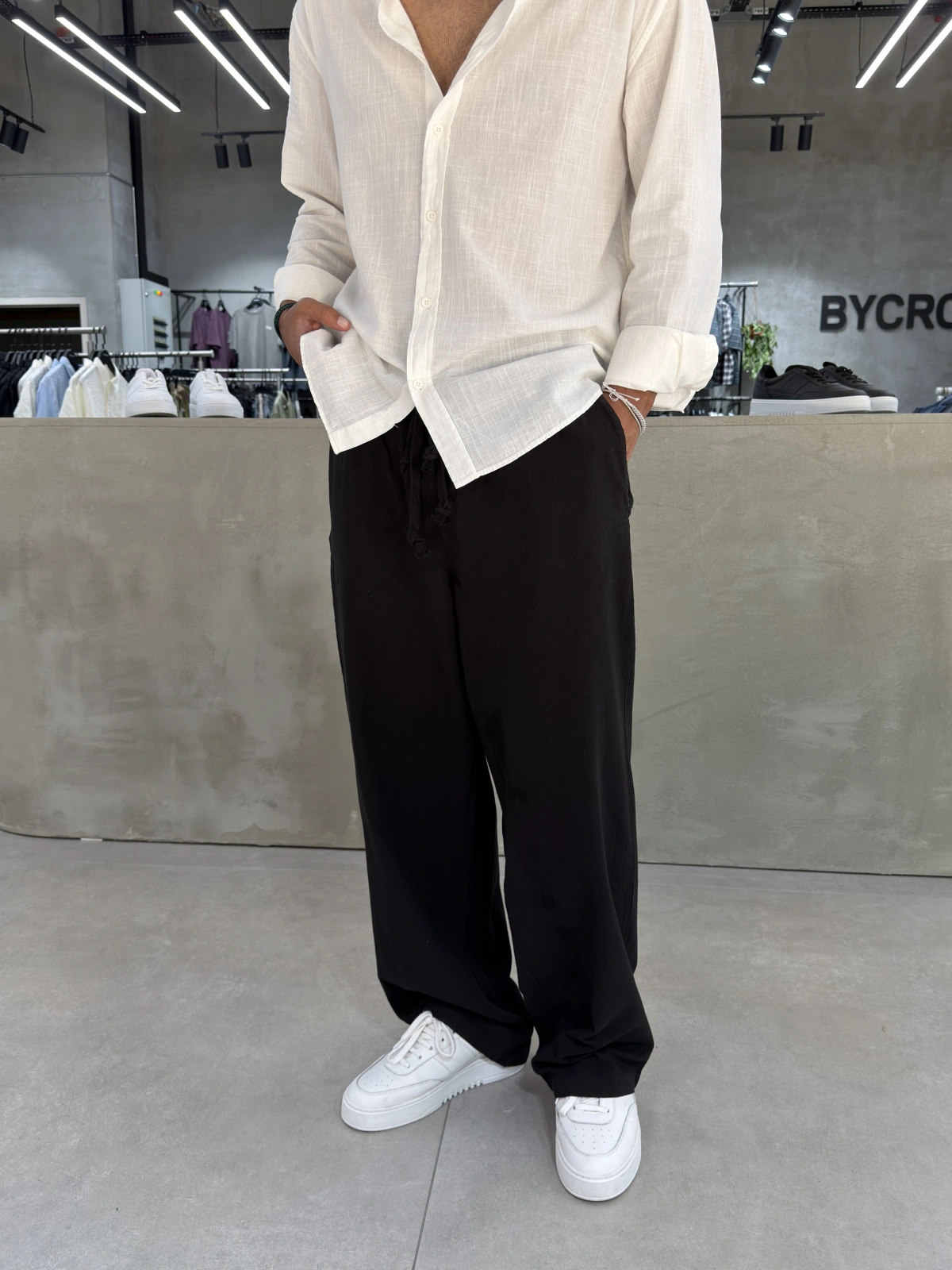 Siyah Relaxed Keten Bol Kalıp Baggy