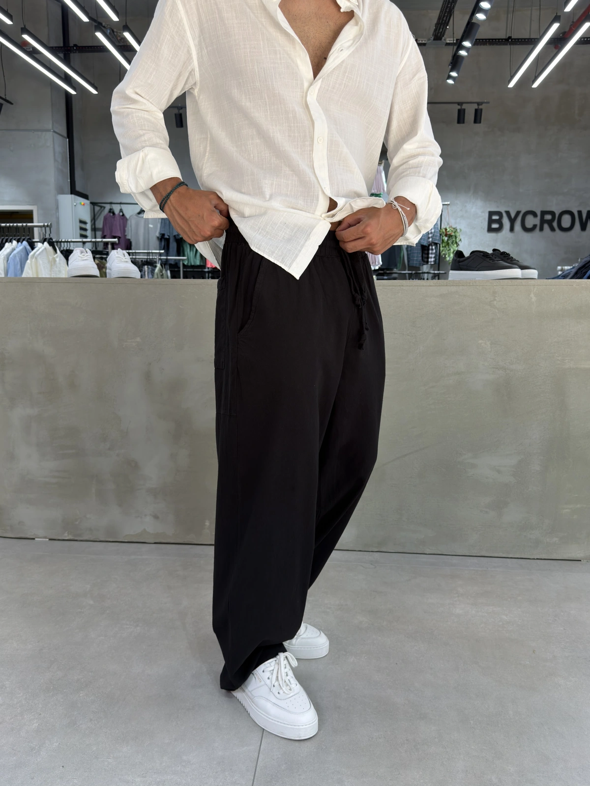 Siyah Relaxed Keten Bol Kalıp Baggy