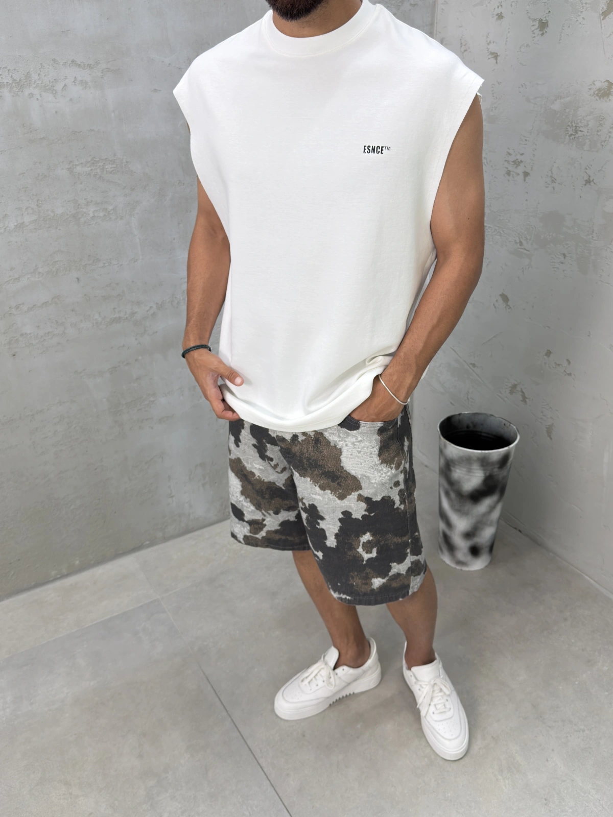 Beyaz 00 Baskılı Oversize Atlet
