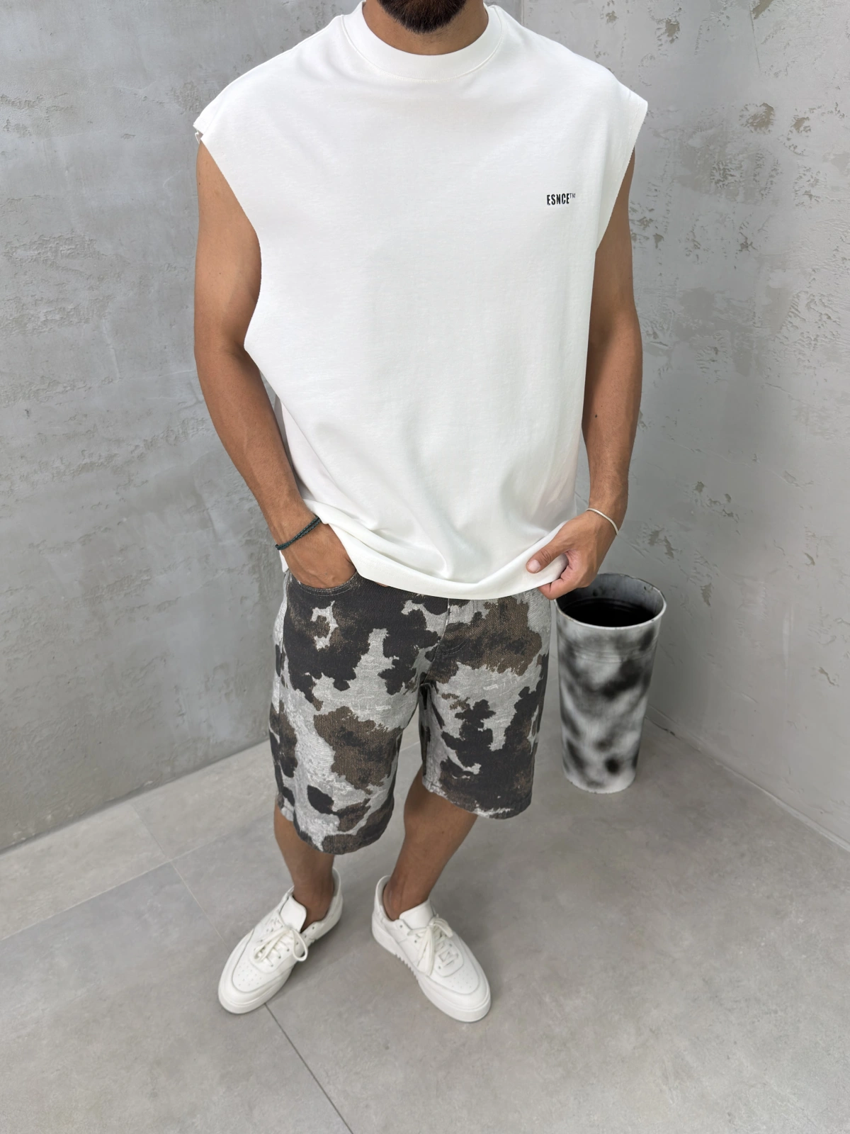 Beyaz 00 Baskılı Oversize Atlet