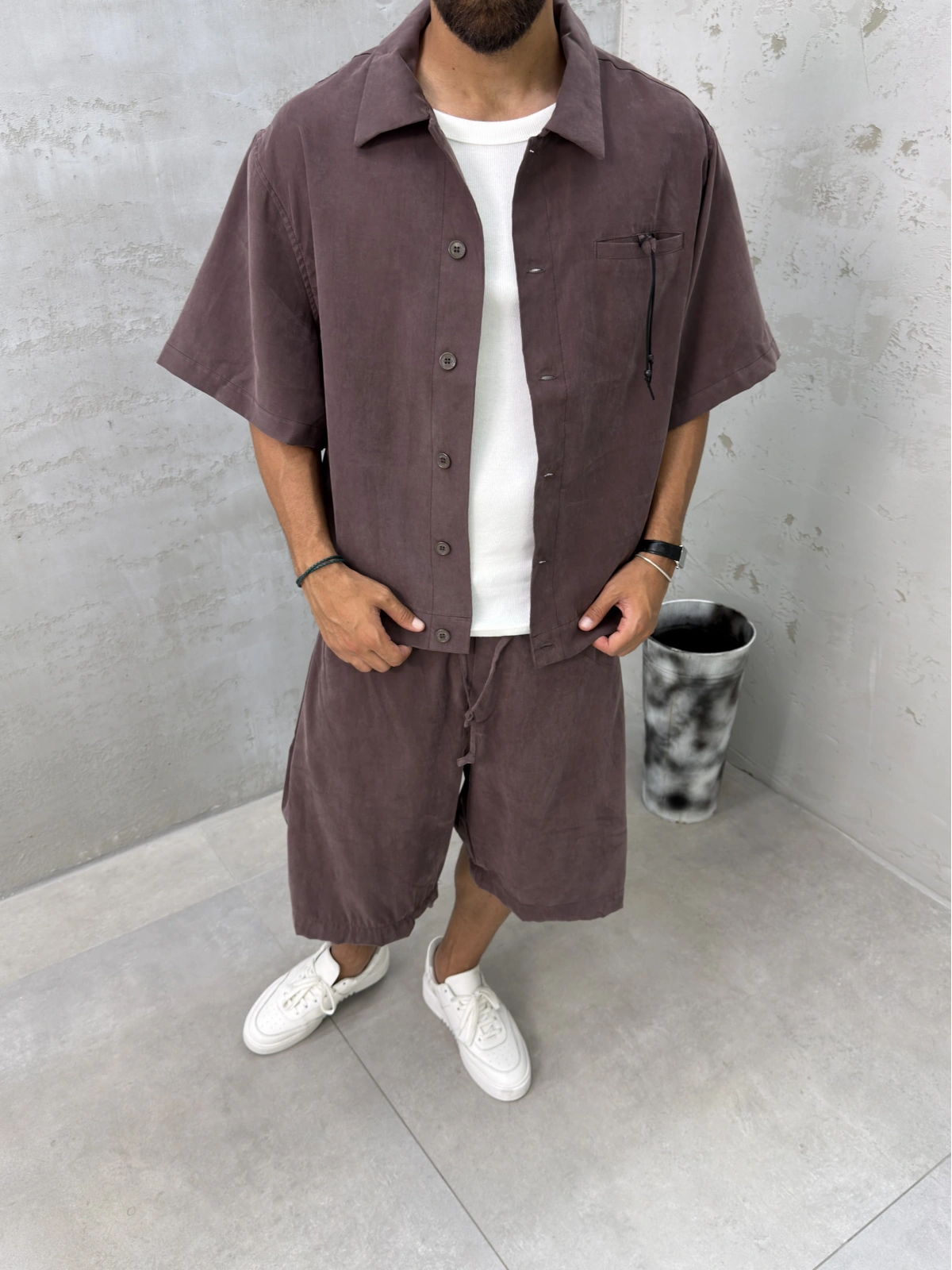 Kahve Premium Yıkamalı Tensel Oversize Takım