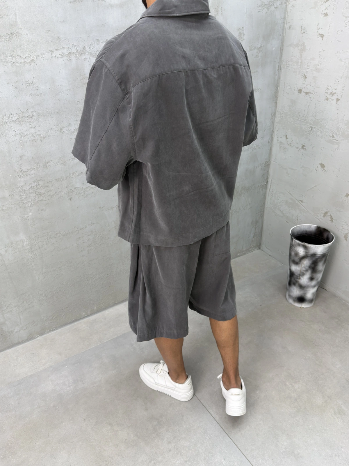 Gri Premium Yıkamalı Tensel Oversize Takım