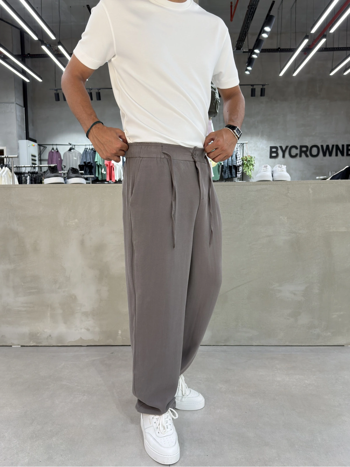 Gri Premium Tensel Pileli Baggy