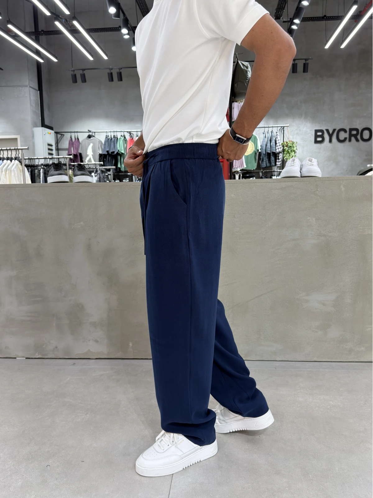 Lacivert Premium Tensel Pileli Baggy