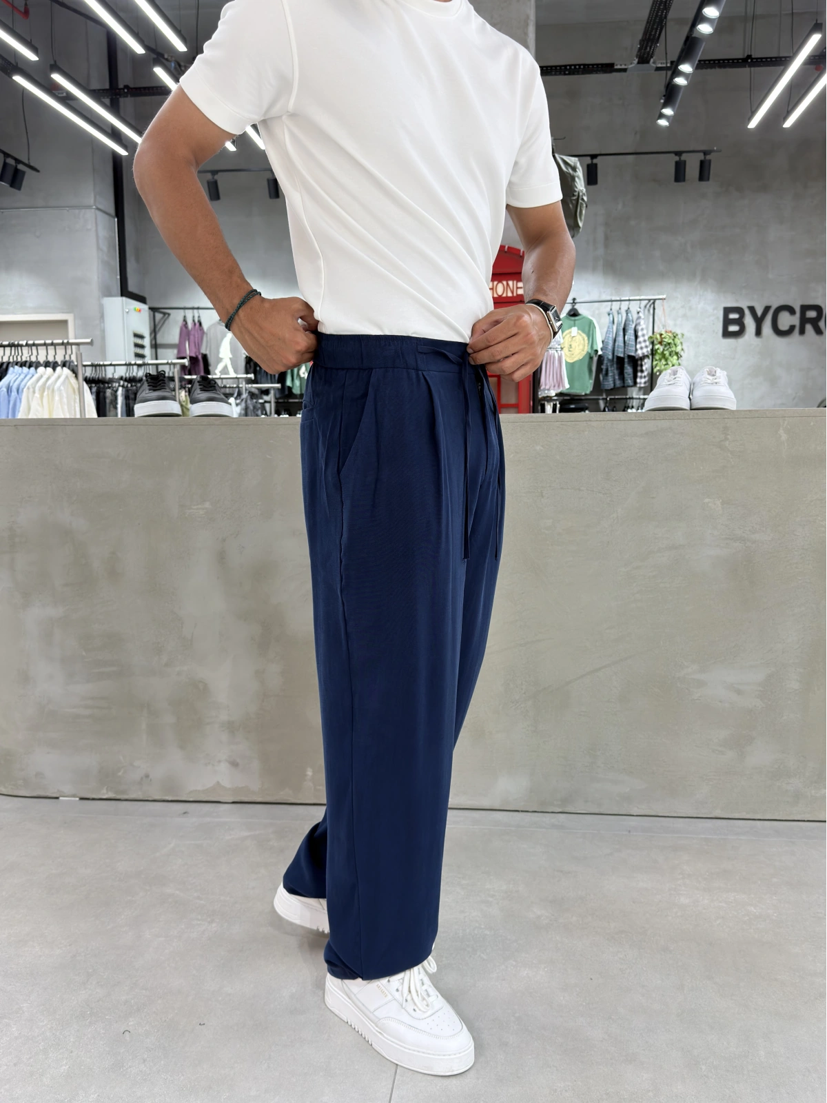 Lacivert Premium Tensel Pileli Baggy