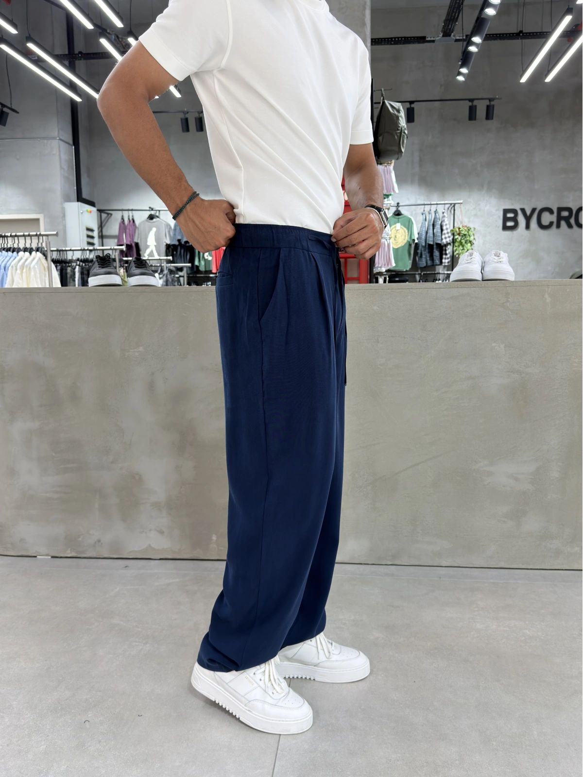 Lacivert Premium Tensel Pileli Baggy