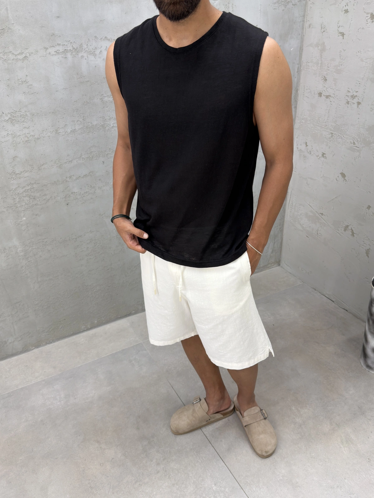 Siyah Marsel Pamuk Fit Atlet