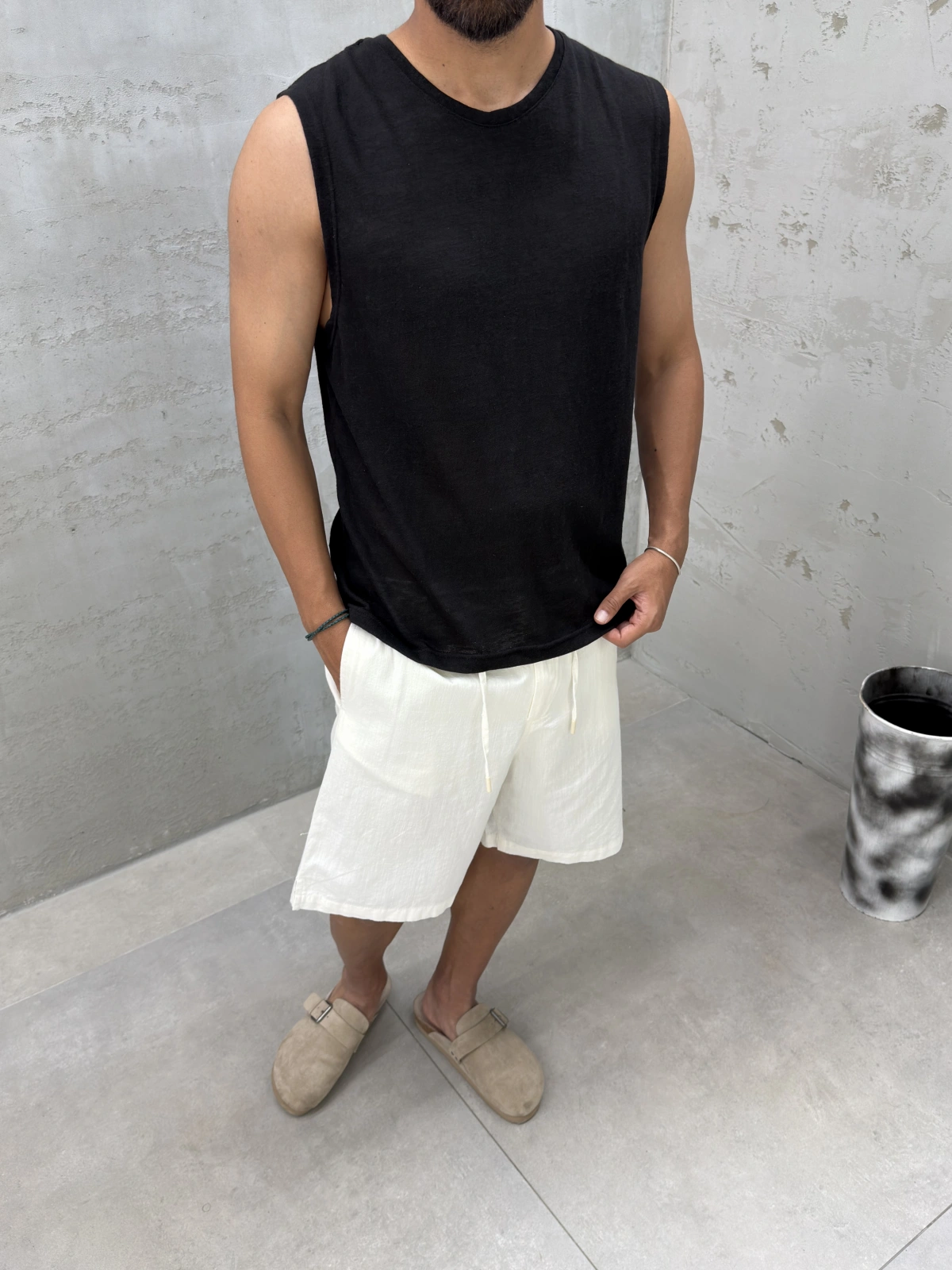 Siyah Marsel Pamuk Fit Atlet