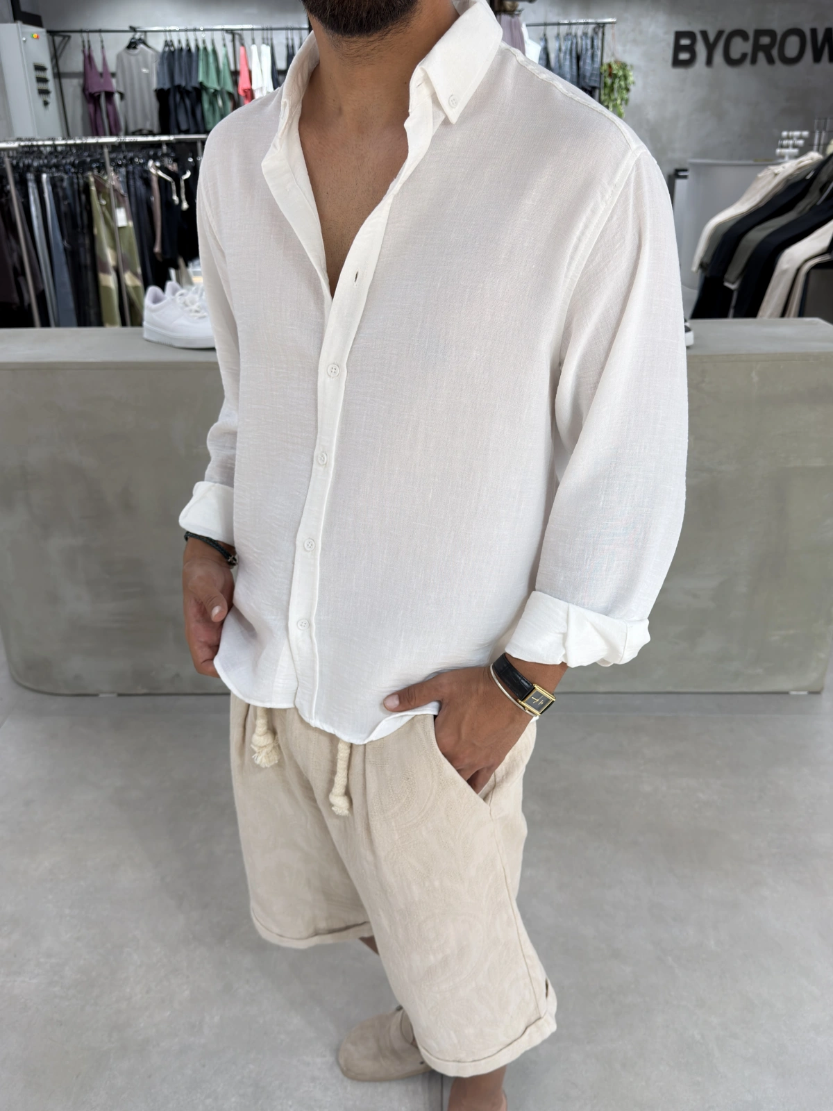 Beyaz Premium Gobiş Oversize Gömlek