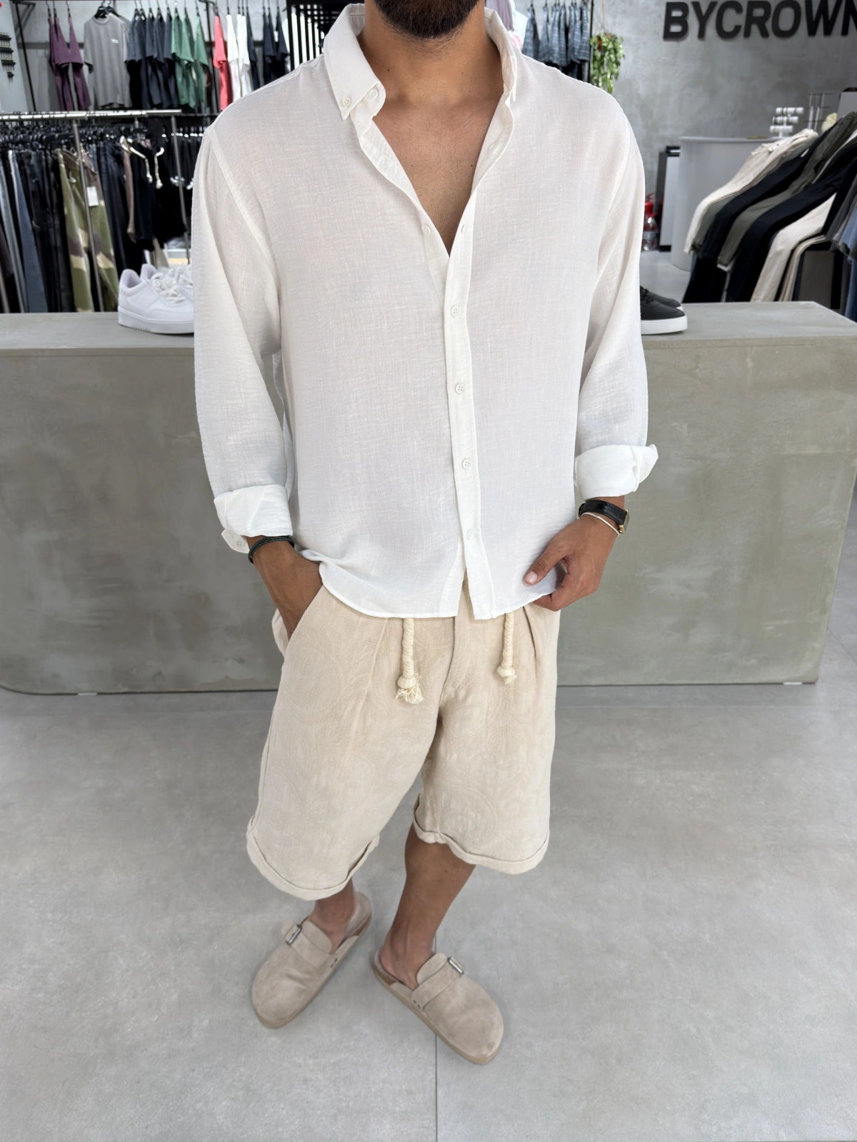 Beyaz Premium Gobiş Oversize Gömlek