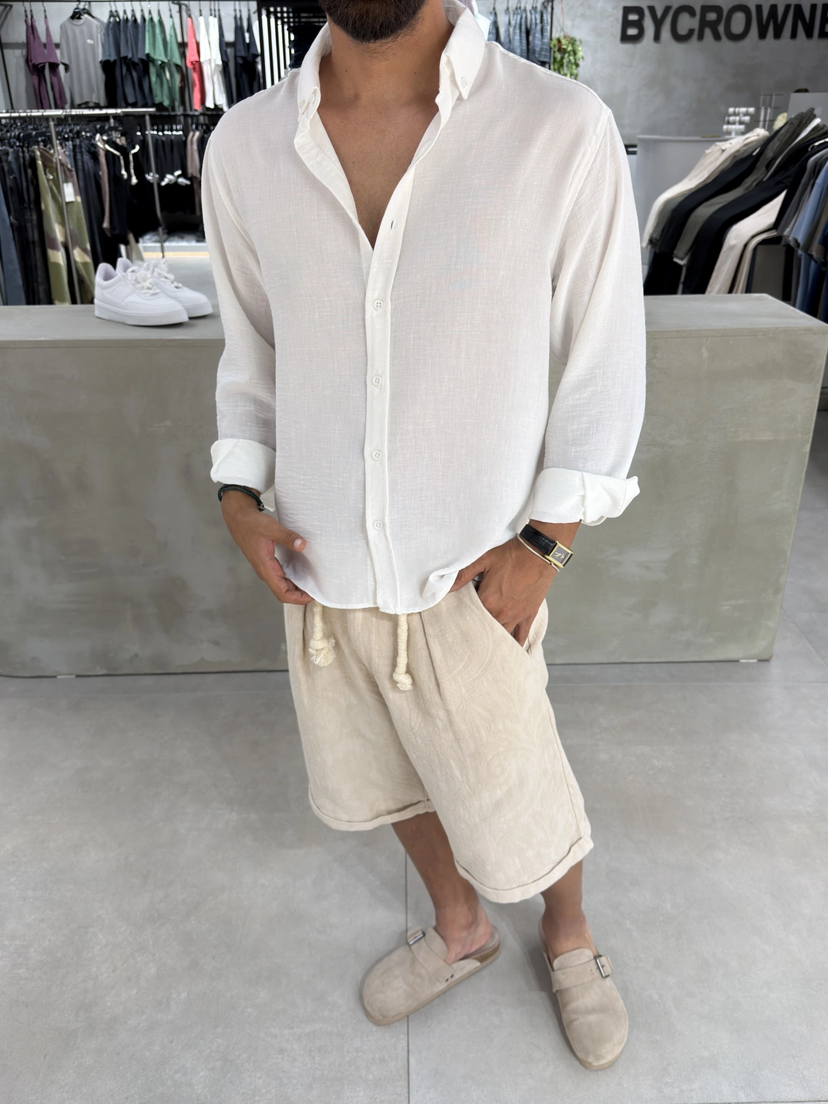 Beyaz Premium Gobiş Oversize Gömlek