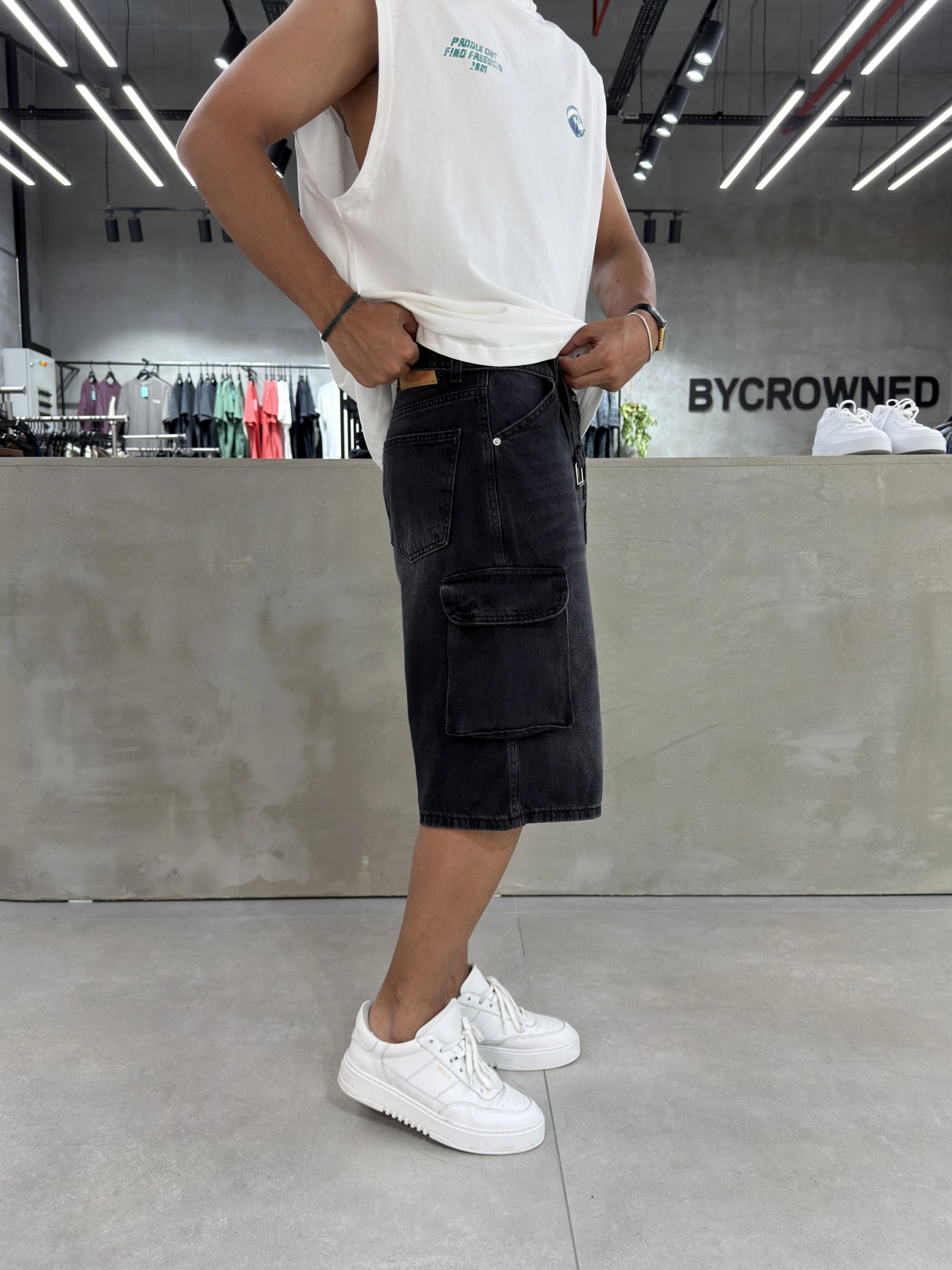 Siyah Yıkamalı Kargo Cep Baggy Şort