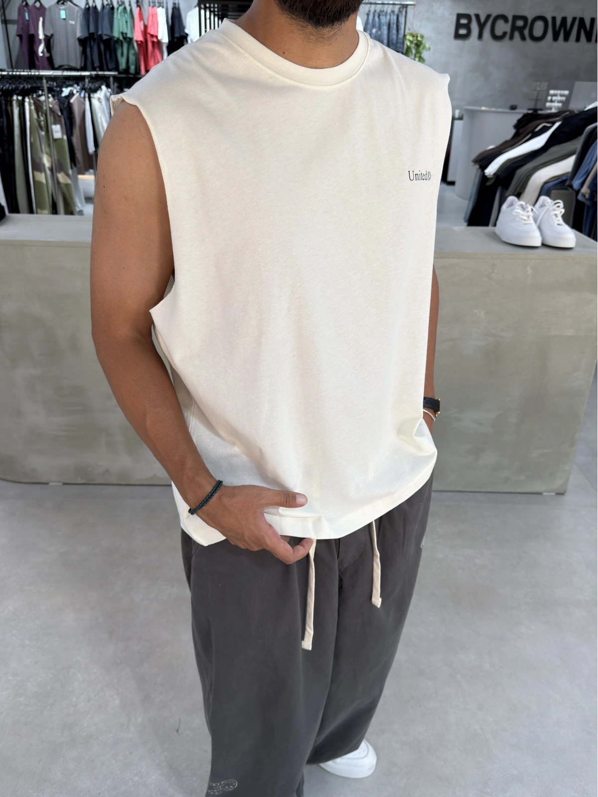 Krem United Baskı Oversize Atlet