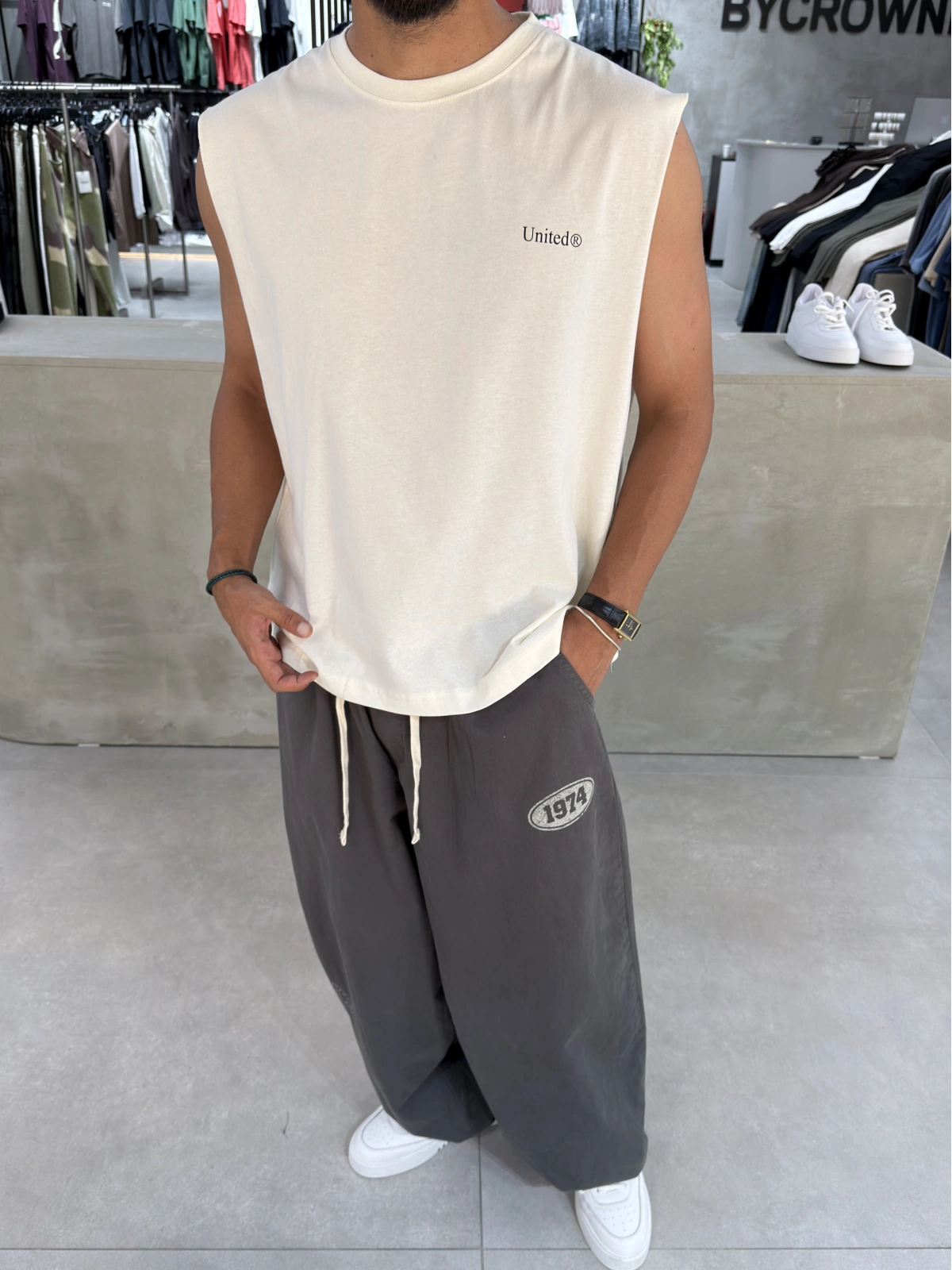 Krem United Baskı Oversize Atlet