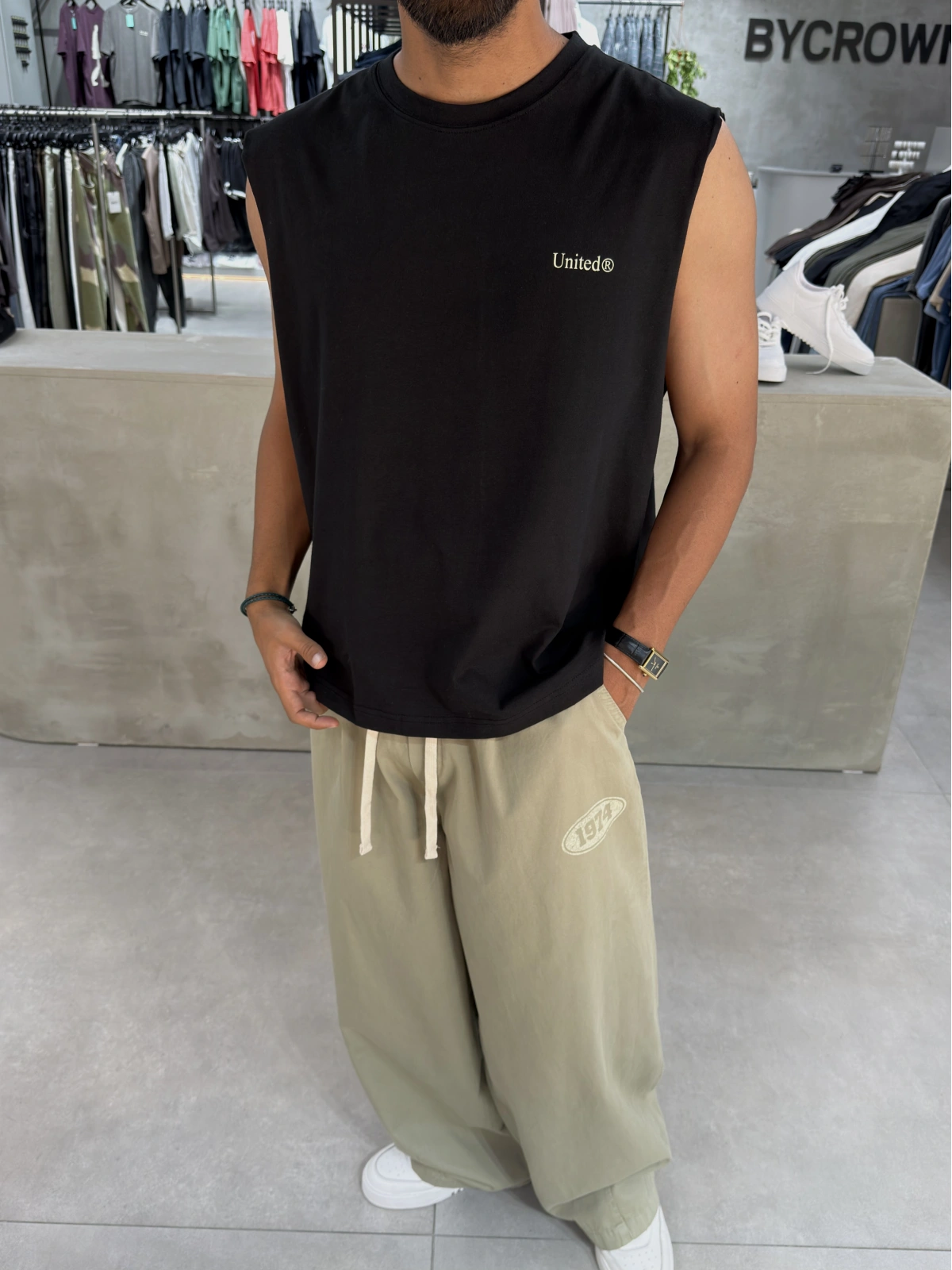 Siyah United Baskı Oversize Atlet