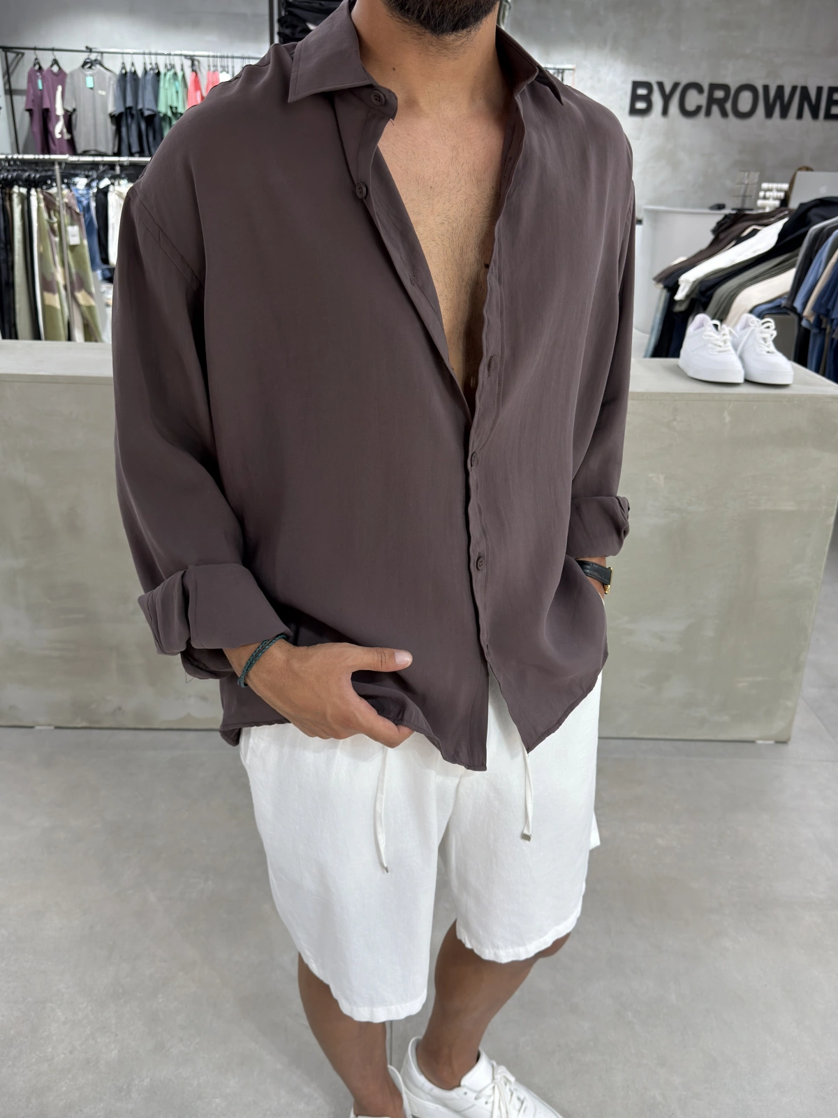 Kahve Modal Oversize Gömlek