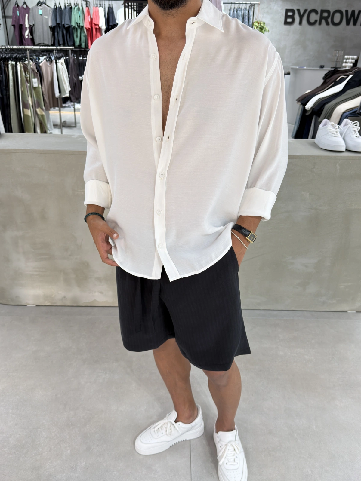 Beyaz Modal Oversize Gömlek