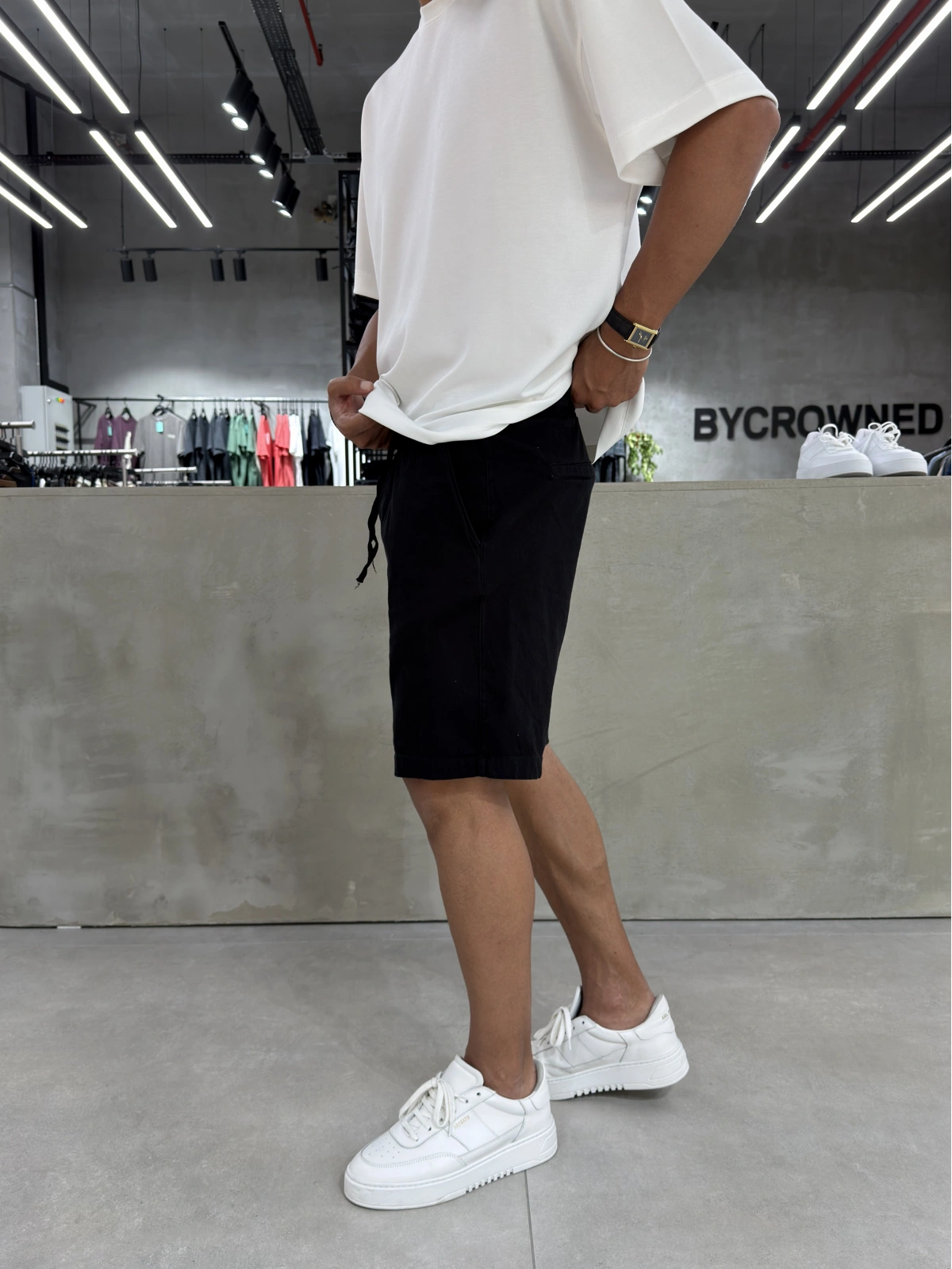 Siyah Gabardin Basic Bol Kalıp Şort