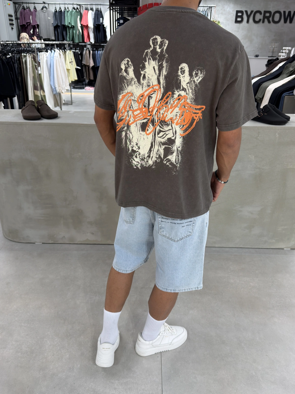 Kahve Heykel Baskı Oversize T-Shirt